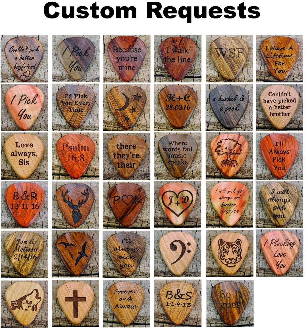 Engraved Wood Guitar Pick: Handmade Personalized Wooden Plectrum - One Pick