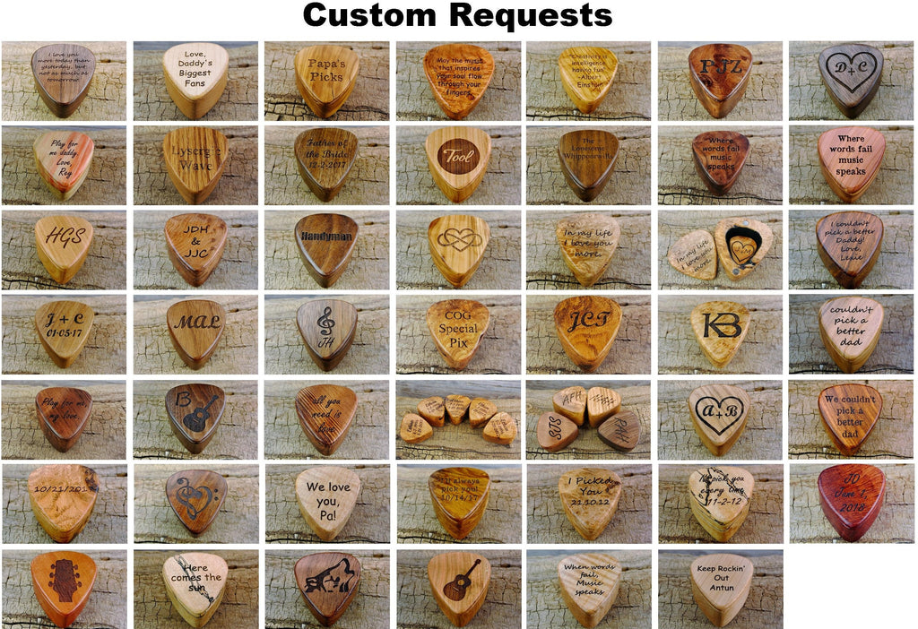 Custom Engraved Wood Guitar Pick Box: Magnetic Lid - For Holding One Pick