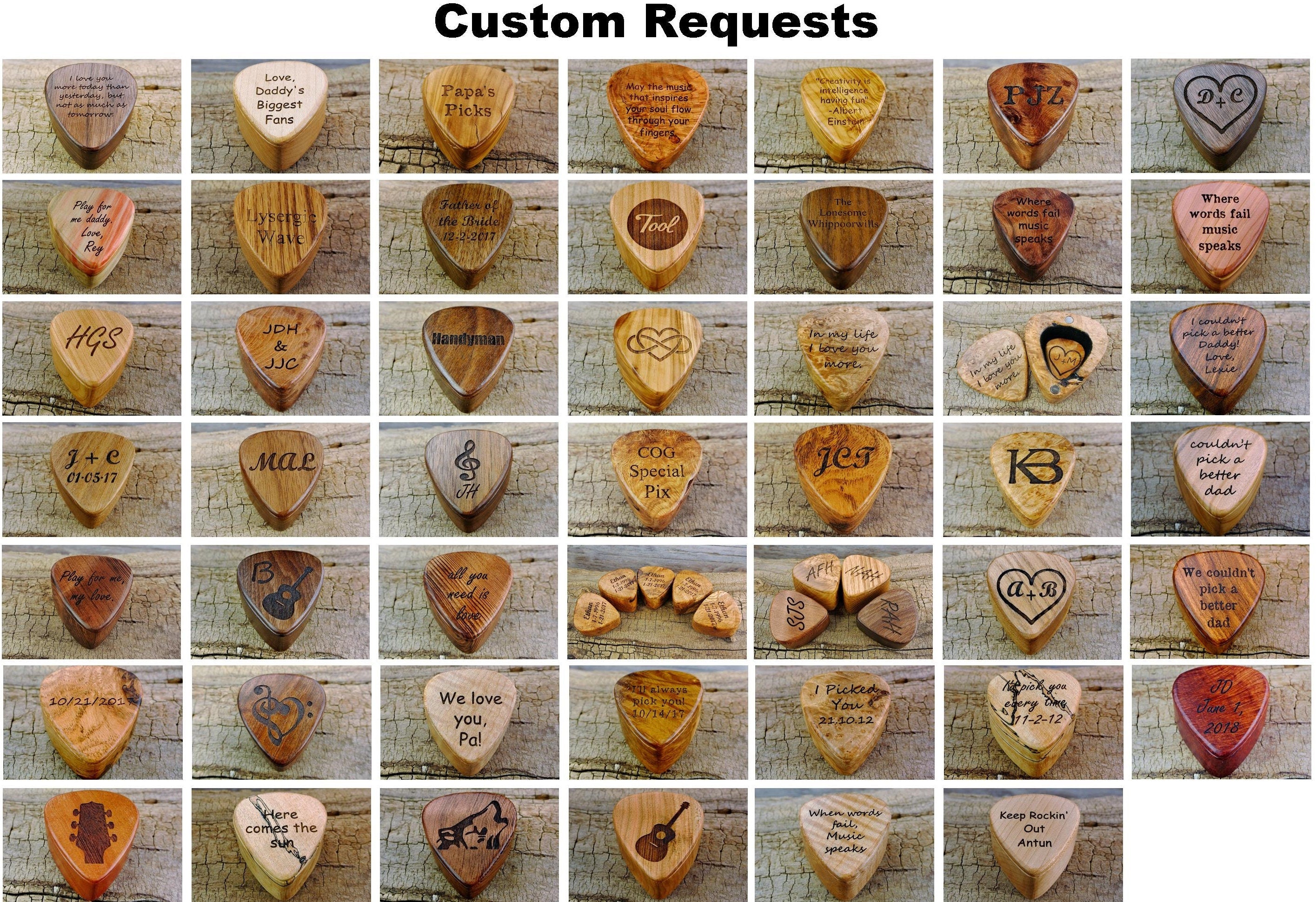 Custom Engraved Wood Guitar Pick Box: Magnetic Lid - For Holding One Pick