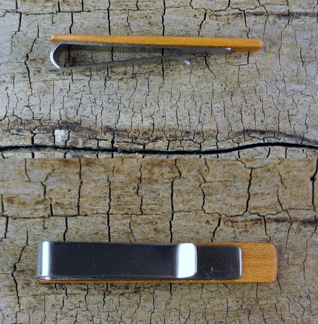 Engraved Wood Tie Clip: Custom Stainless Steel Tie Bar, Groomsmen Gift