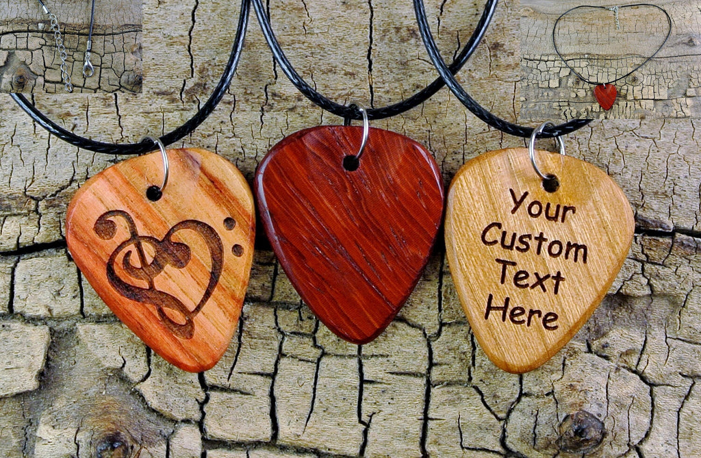 Necklace Wood Guitar Pick: Custom Wooden Plectrum Pendant
