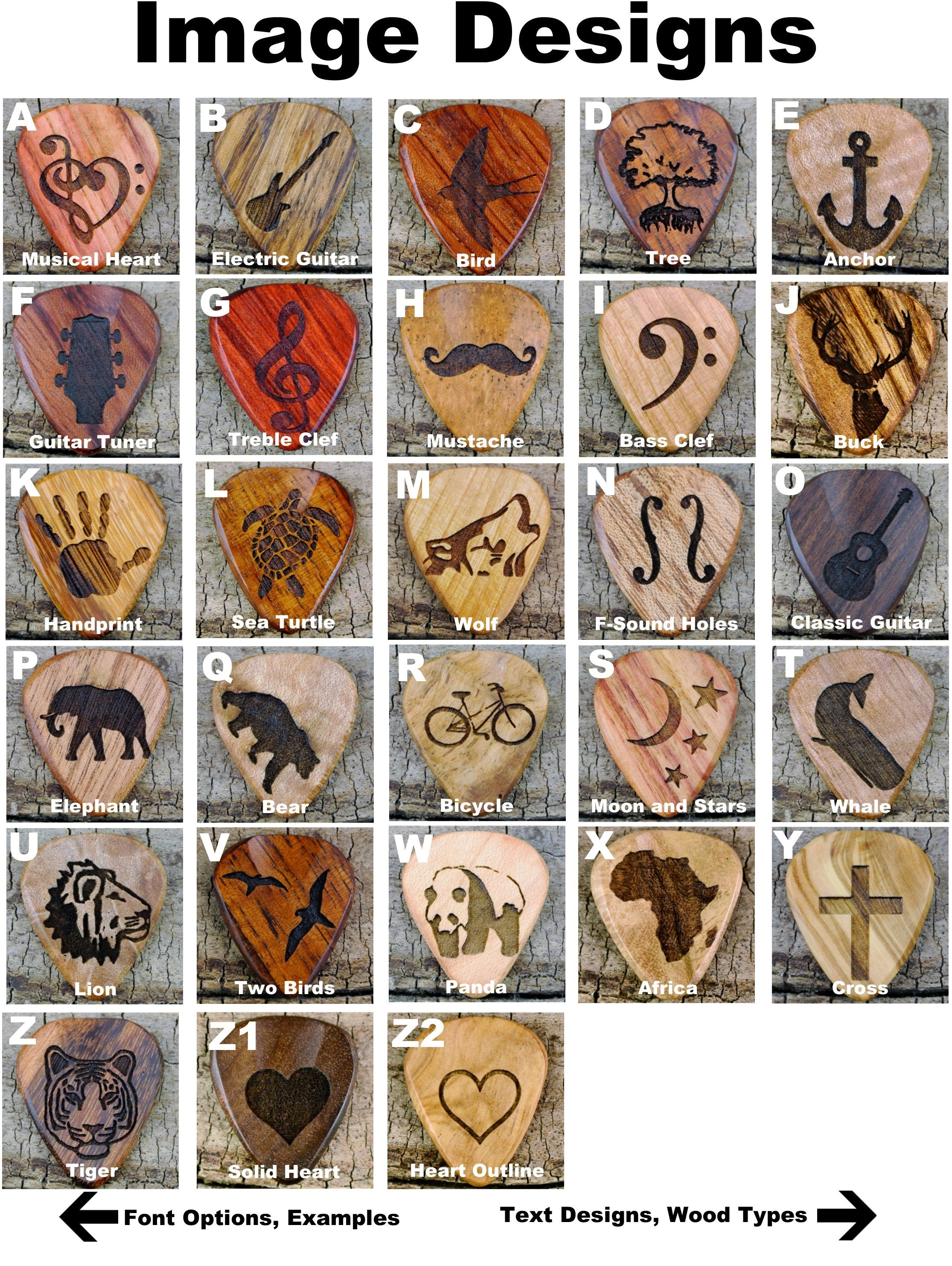 Handmade Wooden Guitar Pick: Custom Engraved Wood - One Pick