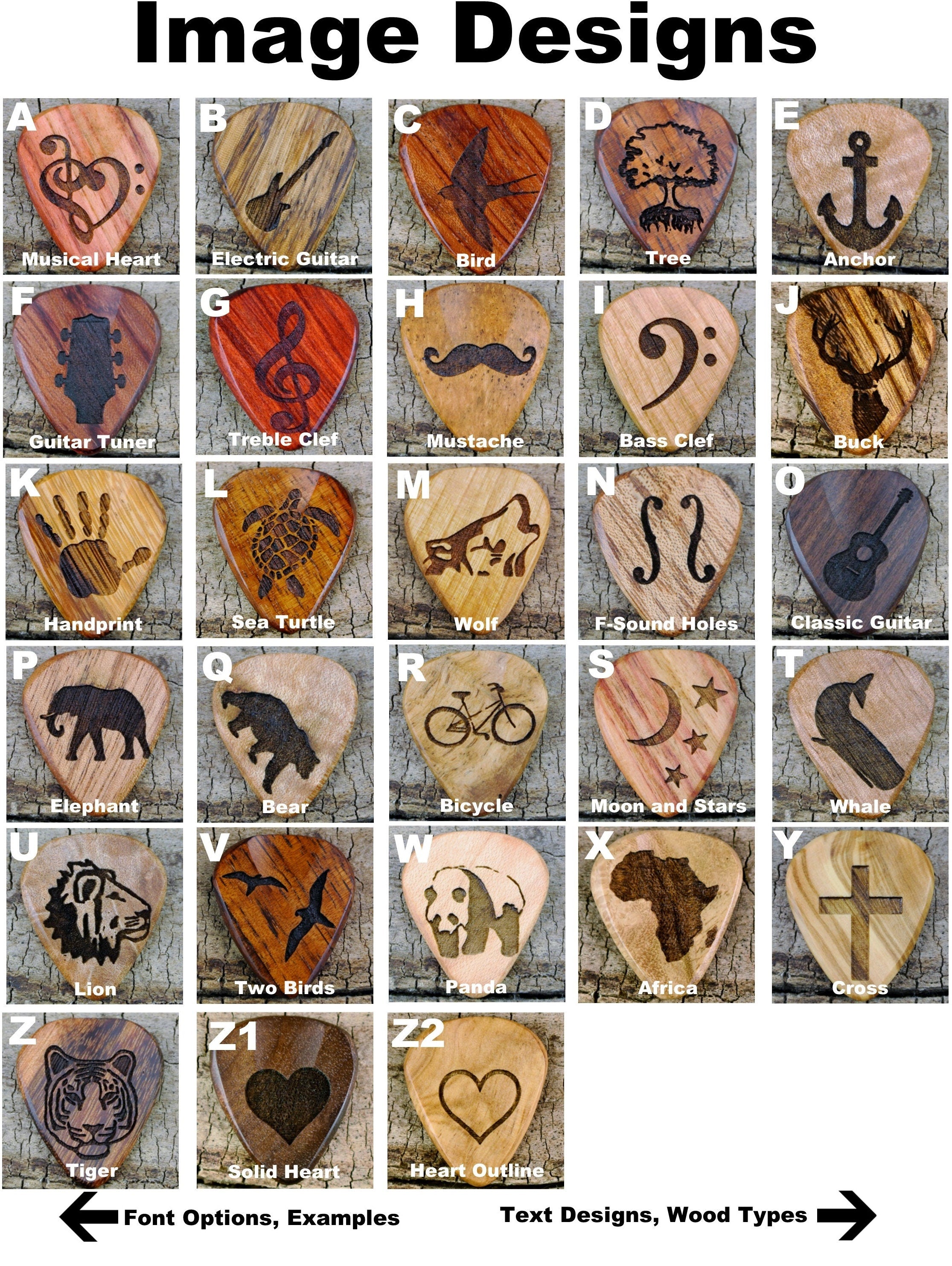 Engraved Wood Guitar Pick: Handmade Personalized Wooden Plectrum - One Pick