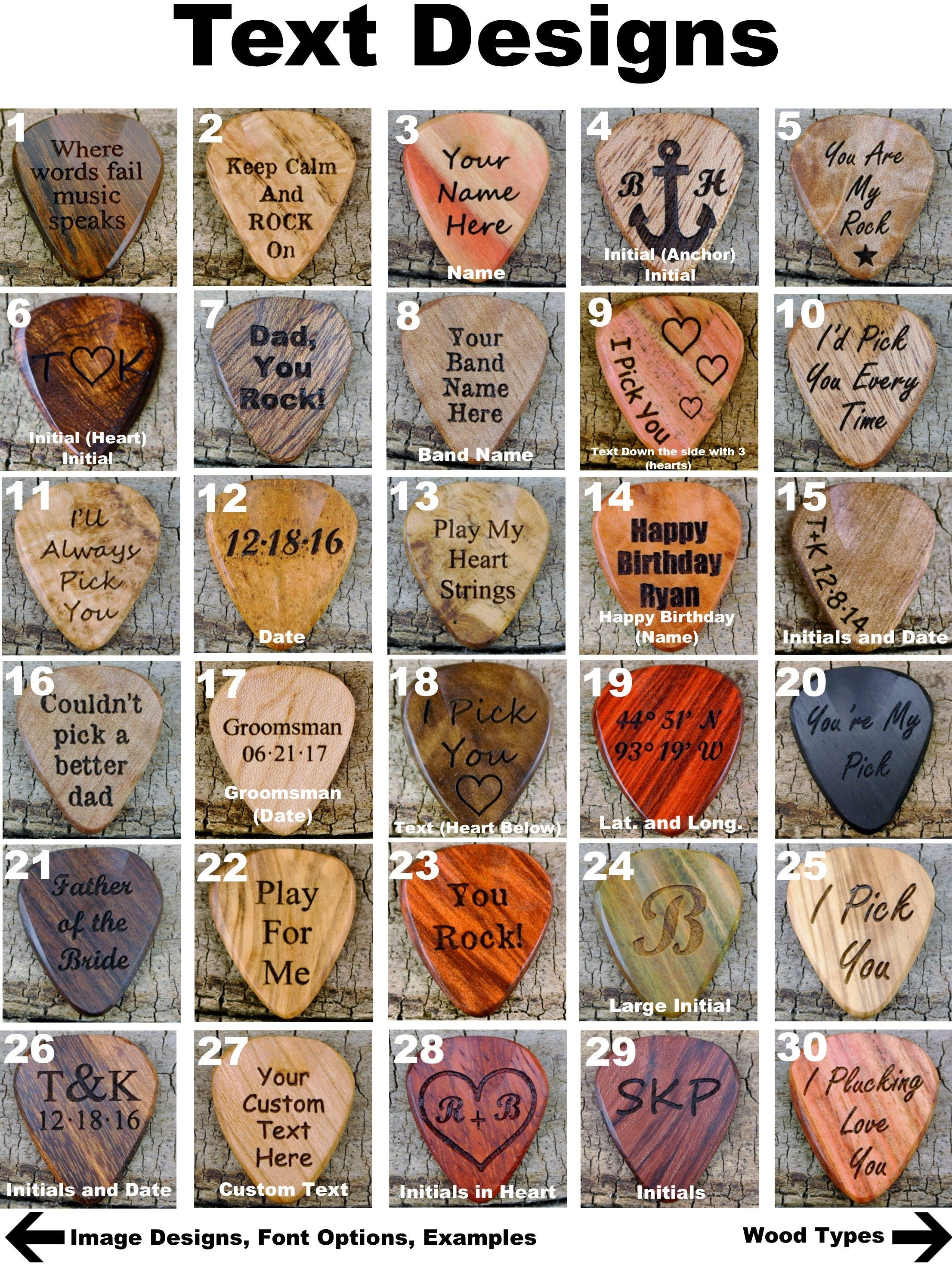 Custom Engraved Wood Guitar Pick Box: Magnetic Lid - For Holding One Pick