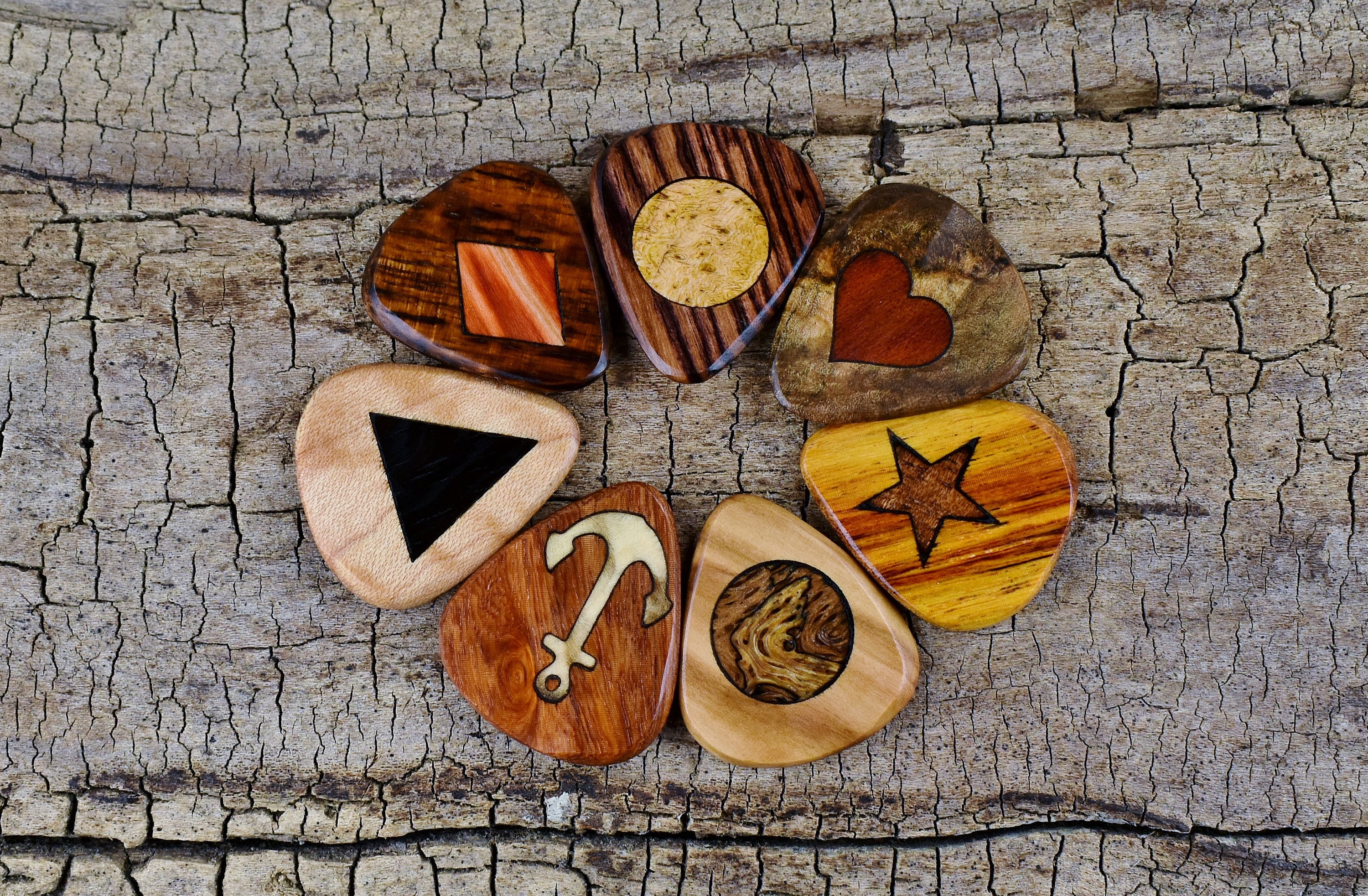 Inlaid Wood Guitar Pick: Handmade with Finger Grips