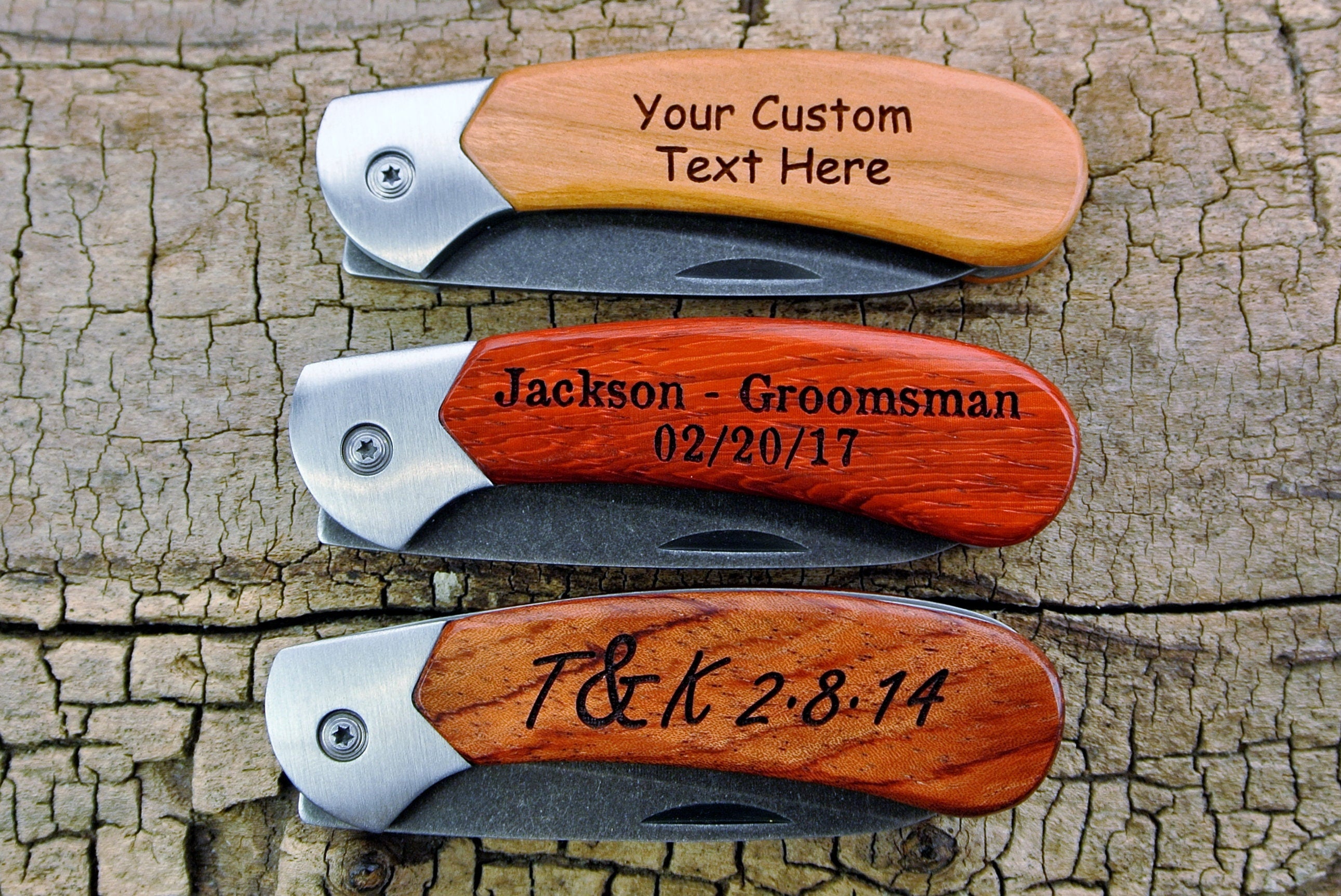 Pocket Knife with Southeast Asian Curly Satinwood Wood Handle - Hunting Knife - Engraving Option Available
