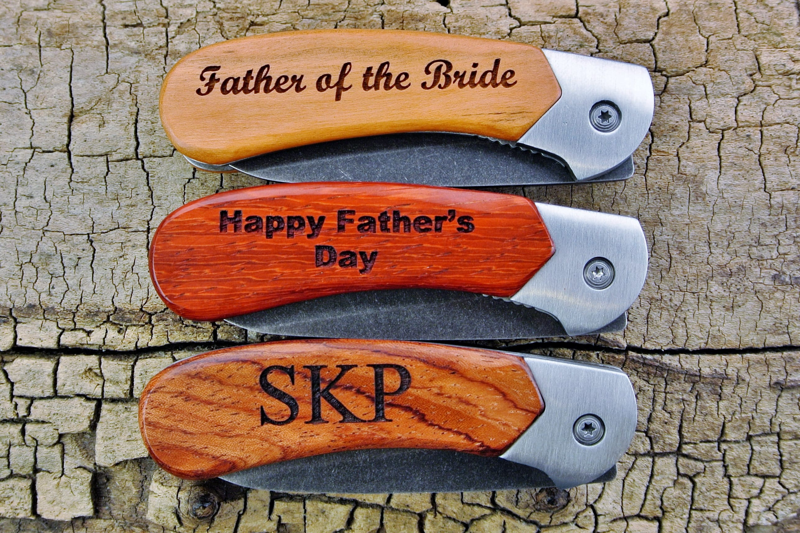 Pocket Knife with Southeast Asian Curly Satinwood Wood Handle - Hunting Knife - Engraving Option Available