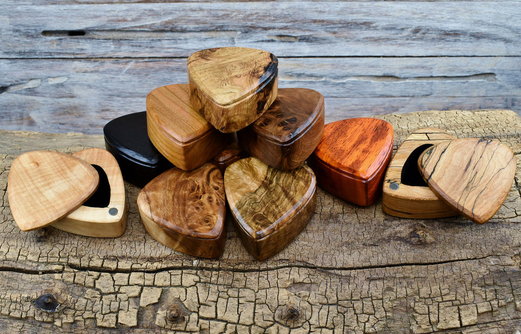 Custom Engraved Wood Guitar Pick Box: Magnetic Closure - Can hold up to 5 Picks