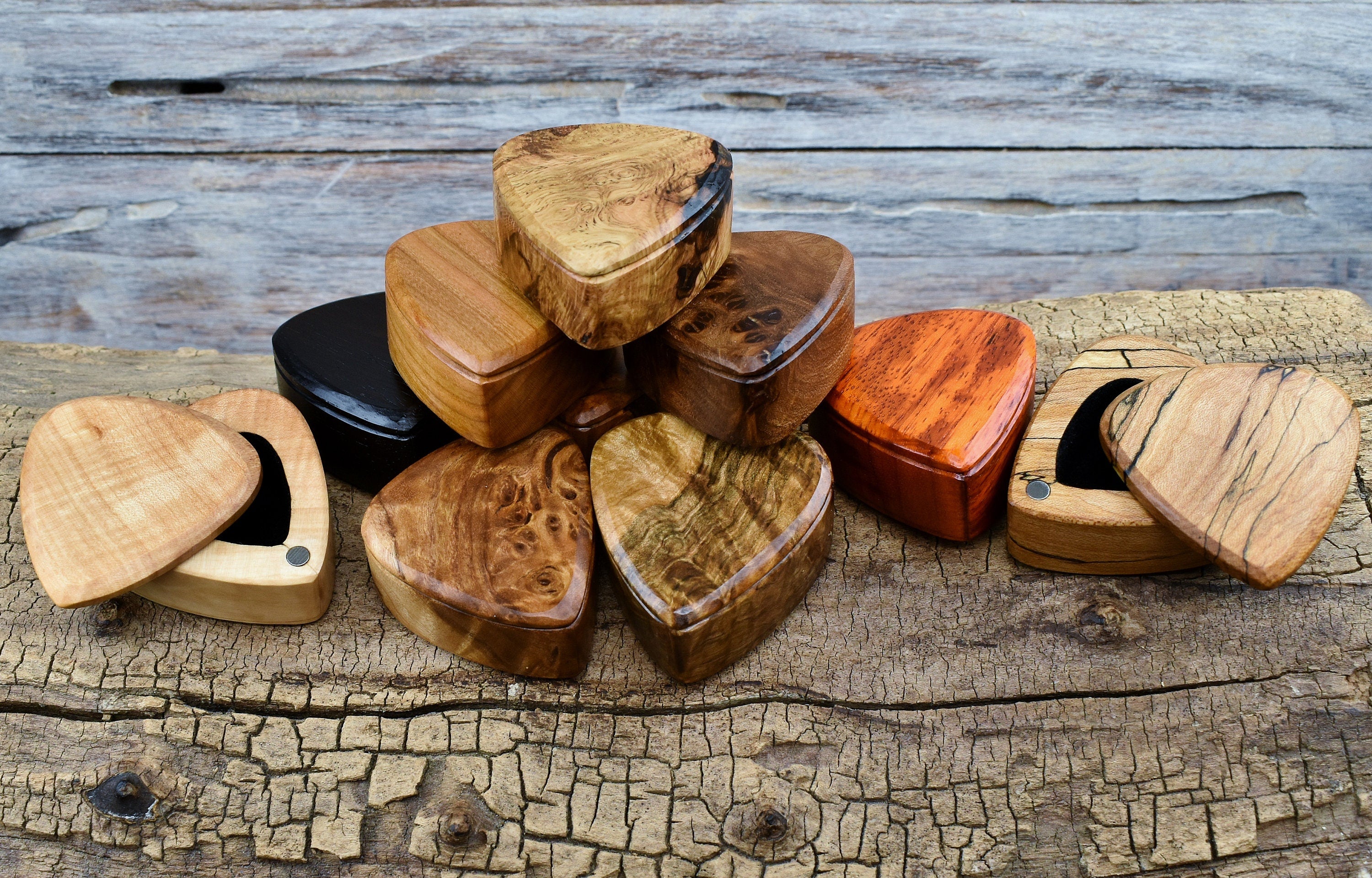 Custom Engraved Wood Guitar Pick Box: Magnetic Closure - Can hold up to 5 Picks