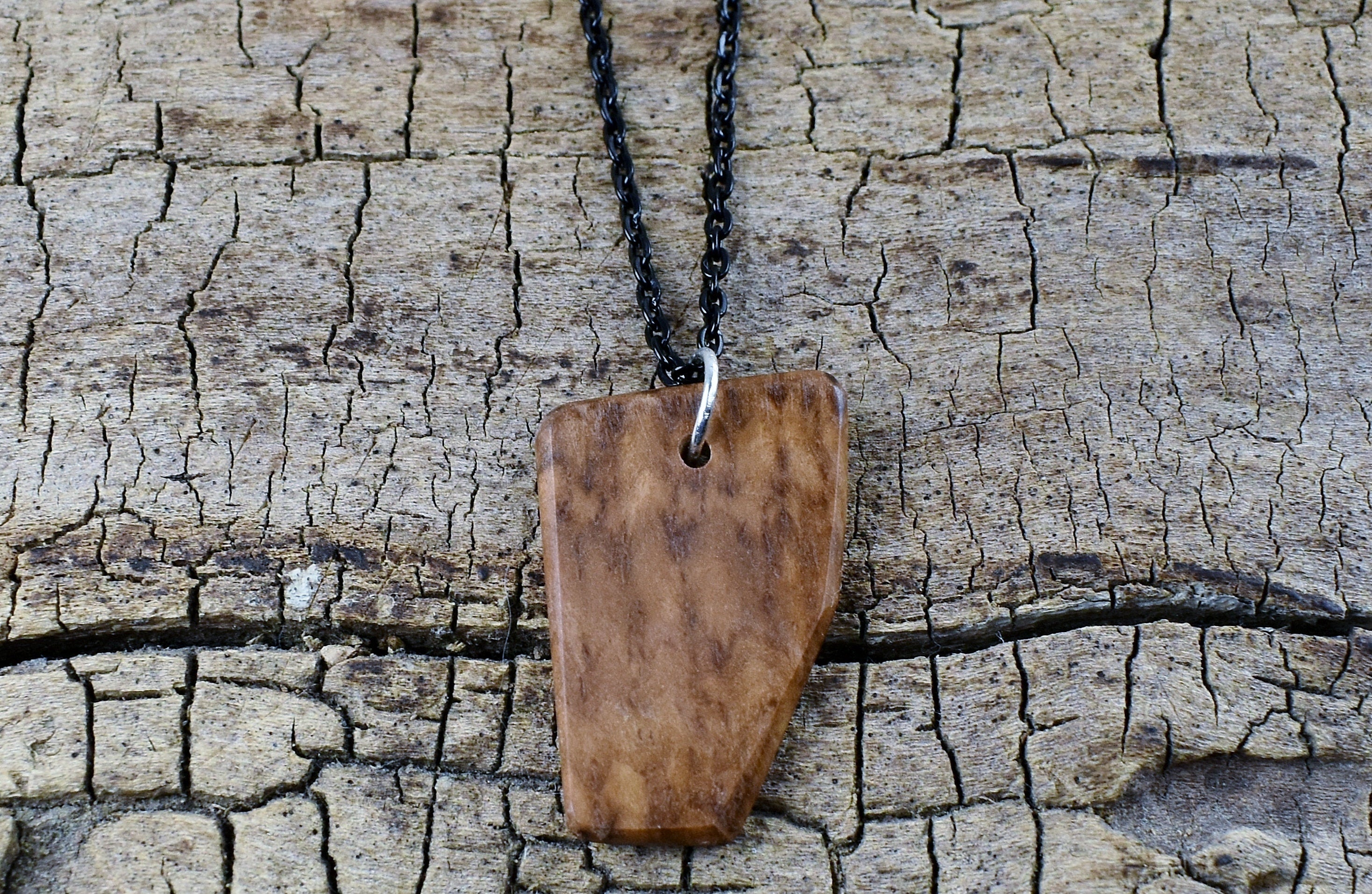 Handmade Bimble Box Burl Wood Pendant Necklace - 18 inch Chain