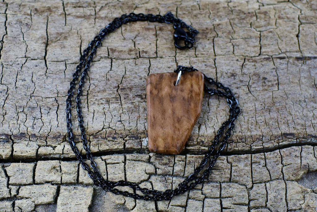 Handmade Bimble Box Burl Wood Pendant Necklace - 18 inch Chain