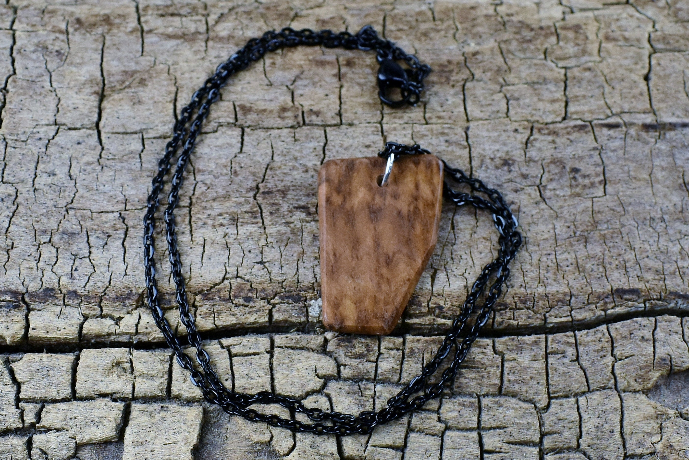 Handmade Bimble Box Burl Wood Pendant Necklace - 18 inch Chain
