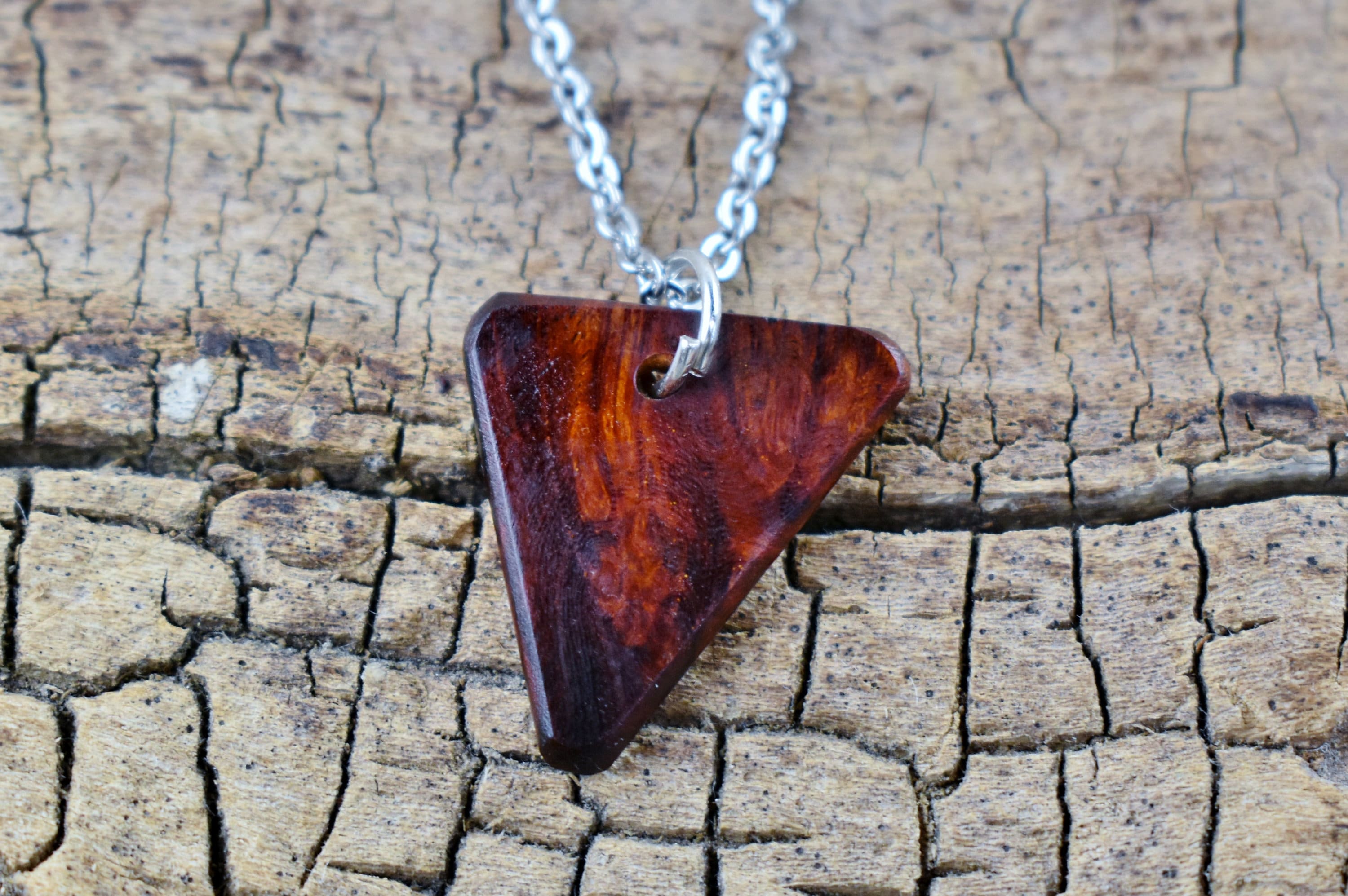 Bloodwood Burl Pendant Necklace: Handmade Belize Wood, 20 inch Chain