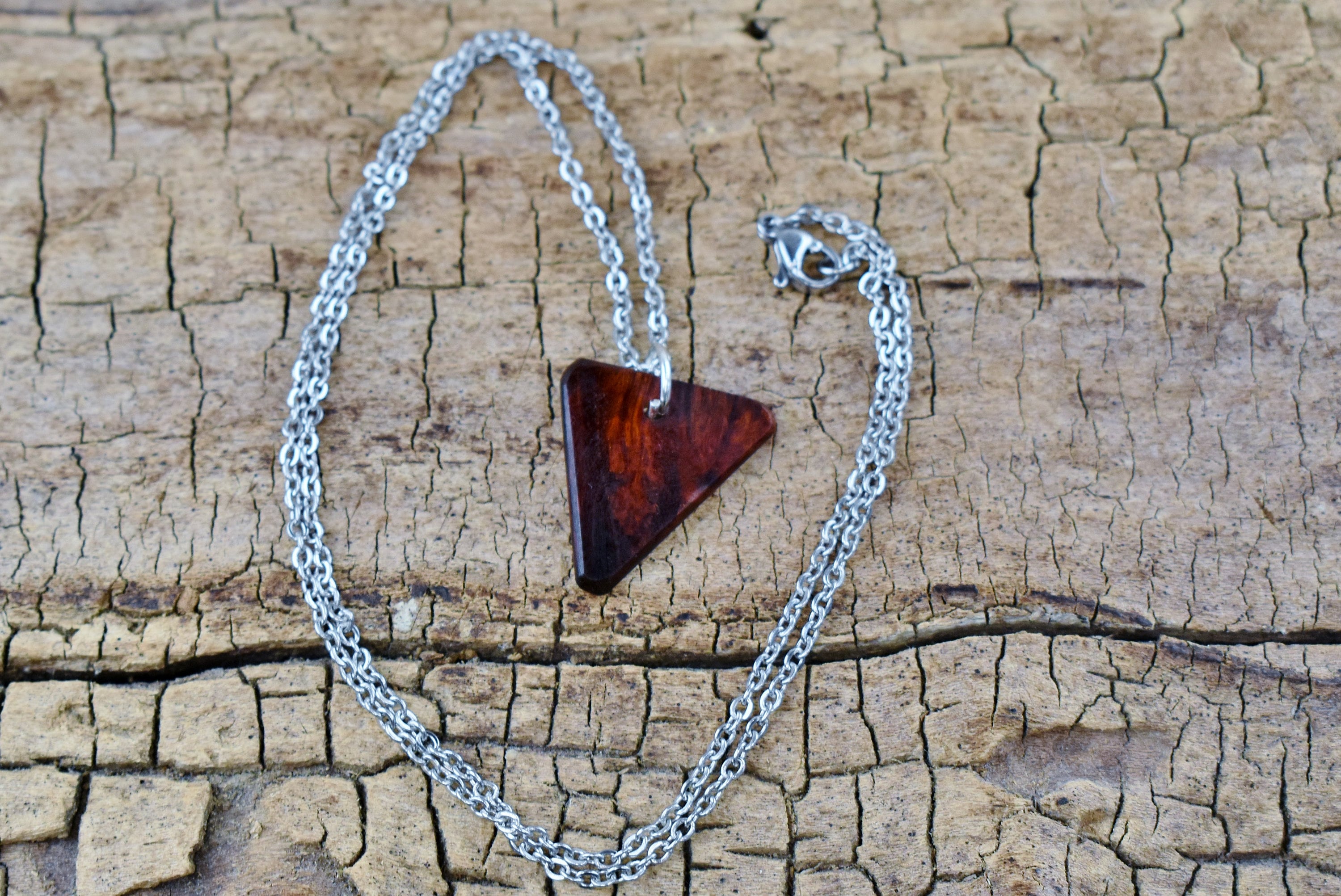 Bloodwood Burl Pendant Necklace: Handmade Belize Wood, 20 inch Chain