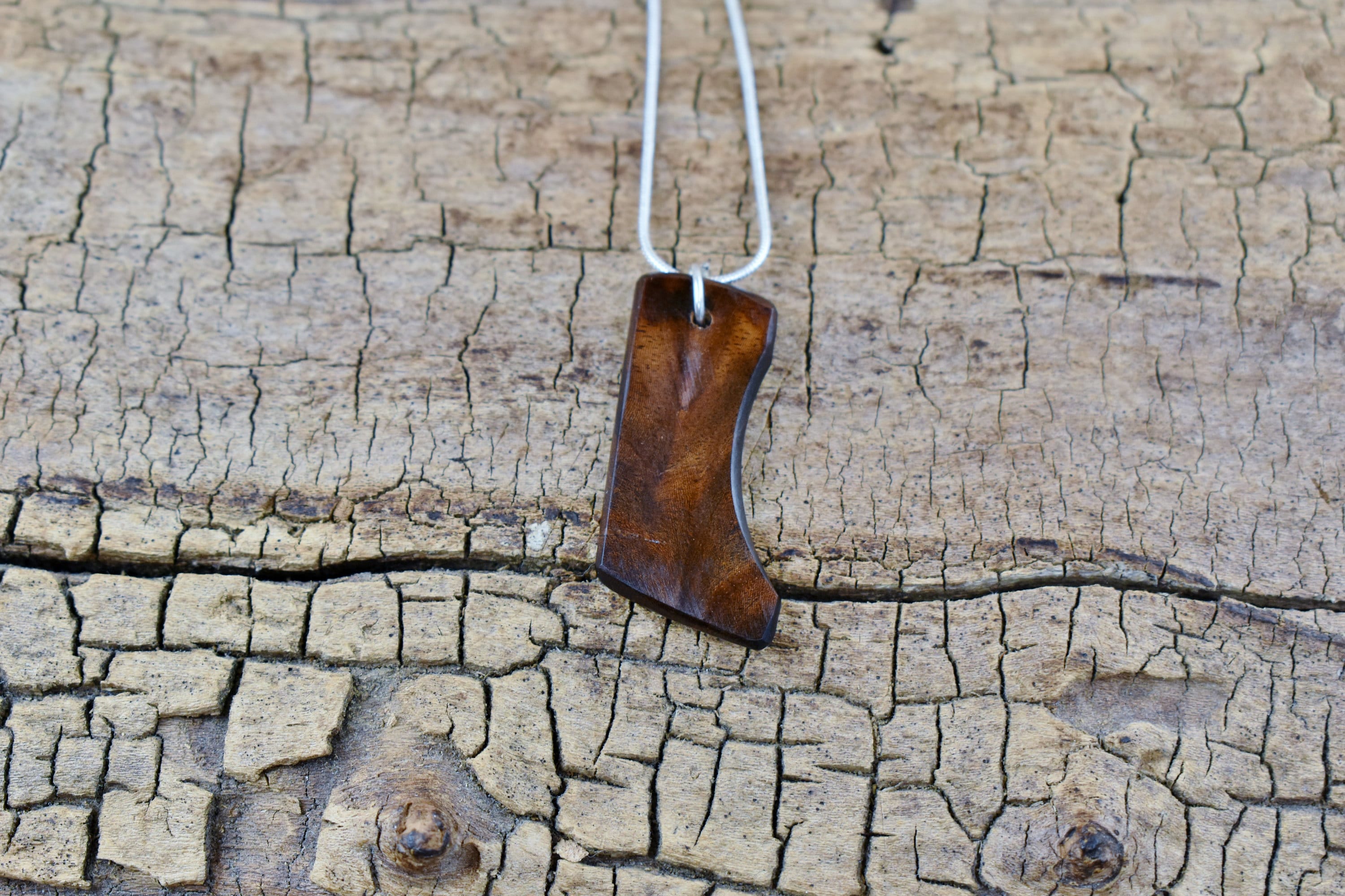 Philippine Ebony Burl Wood Pendant Necklace - Handmade, 20 inch Chain