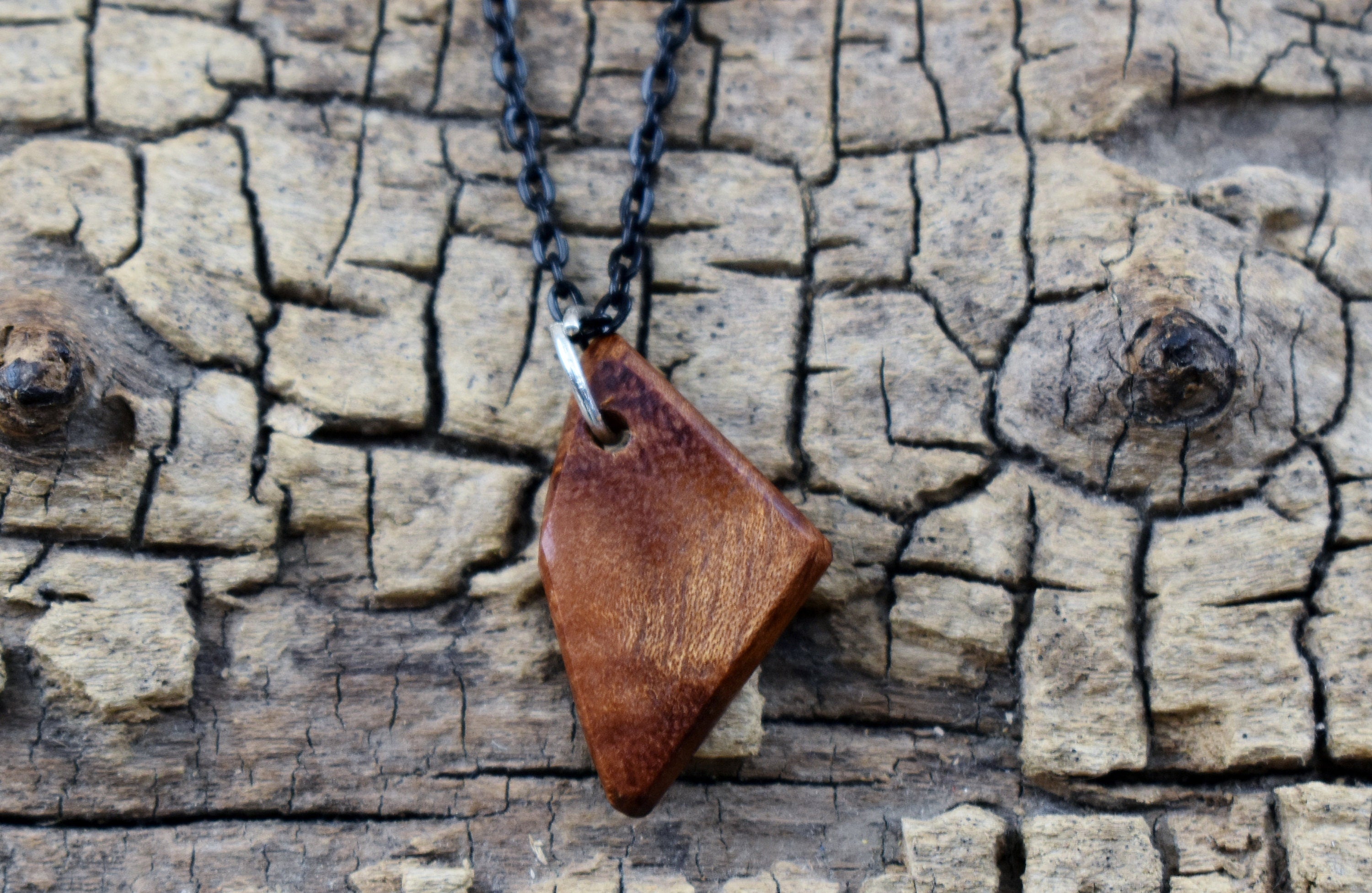 Handmade Camphor Wood Pendant Necklace - Exotic Southeast Asian Wood - 18 inch Chain