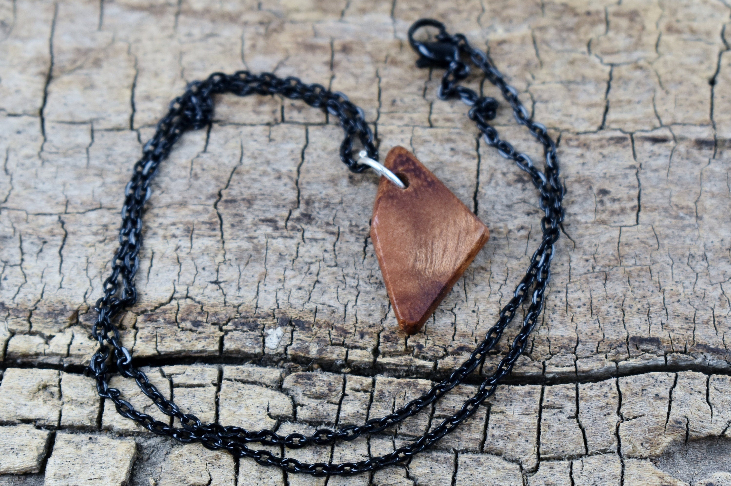 Handmade Camphor Wood Pendant Necklace - Exotic Southeast Asian Wood - 18 inch Chain