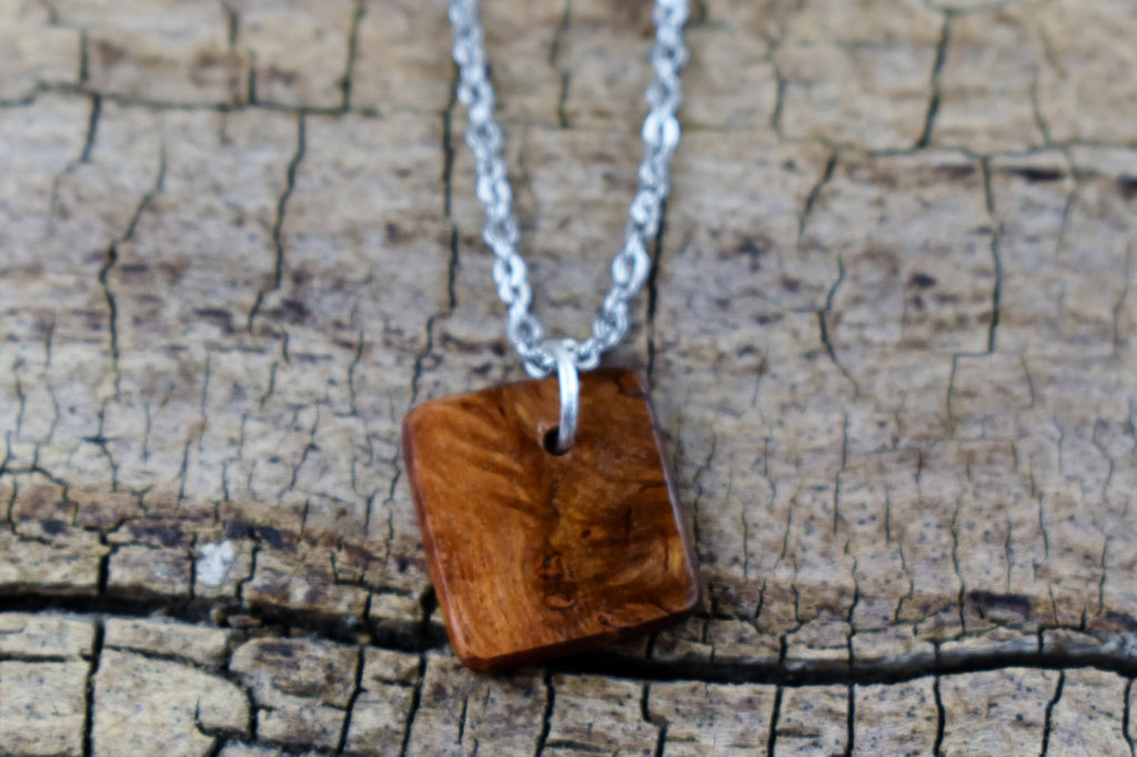 Handmade Sheoak Burl Wood Pendant Necklace - 20 inch Chain