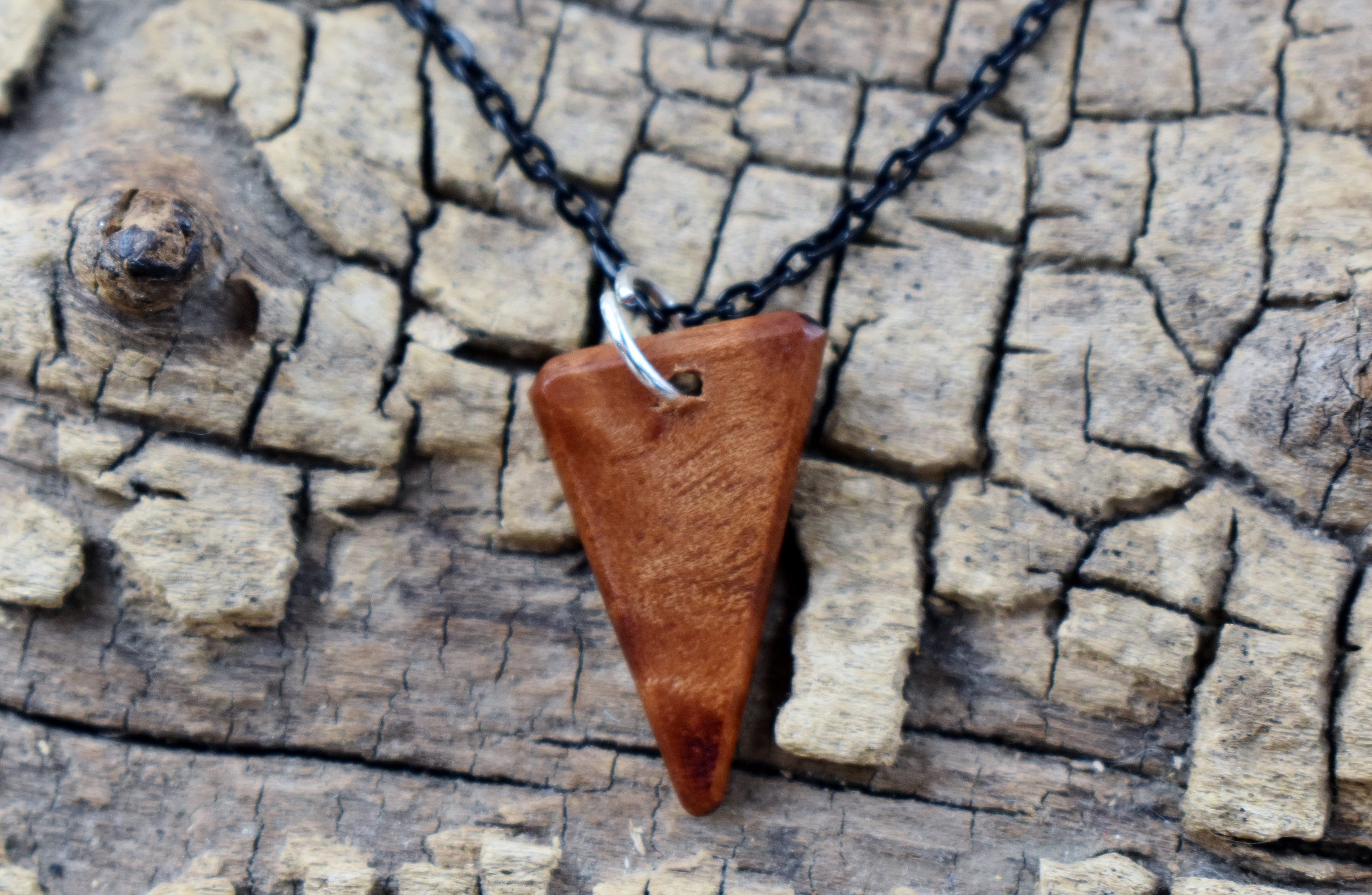 Handmade Camphor Wood Pendant Necklace - Exotic Southeast Asian Wood - 18 inch Chain