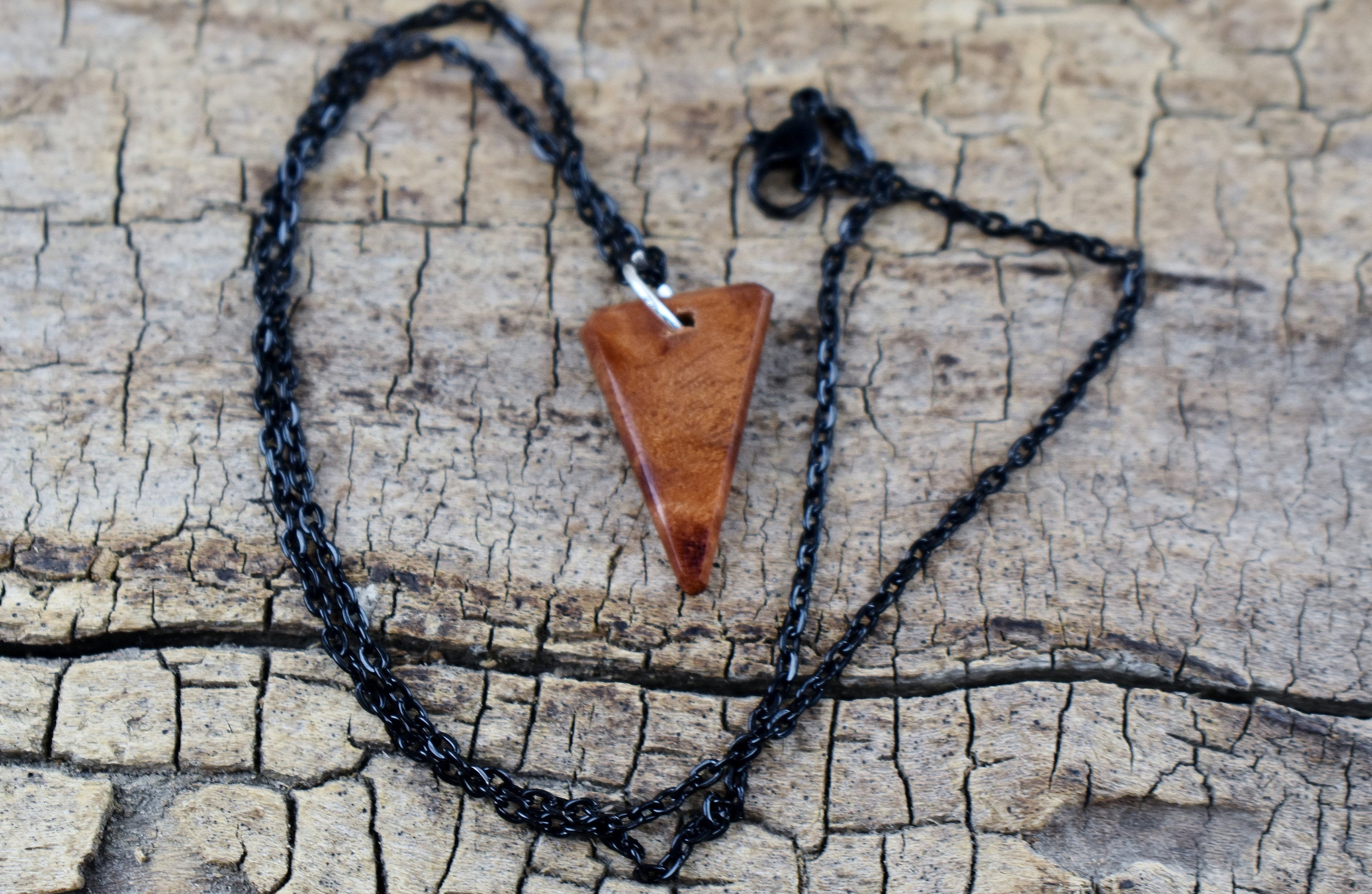Handmade Camphor Wood Pendant Necklace - Exotic Southeast Asian Wood - 18 inch Chain