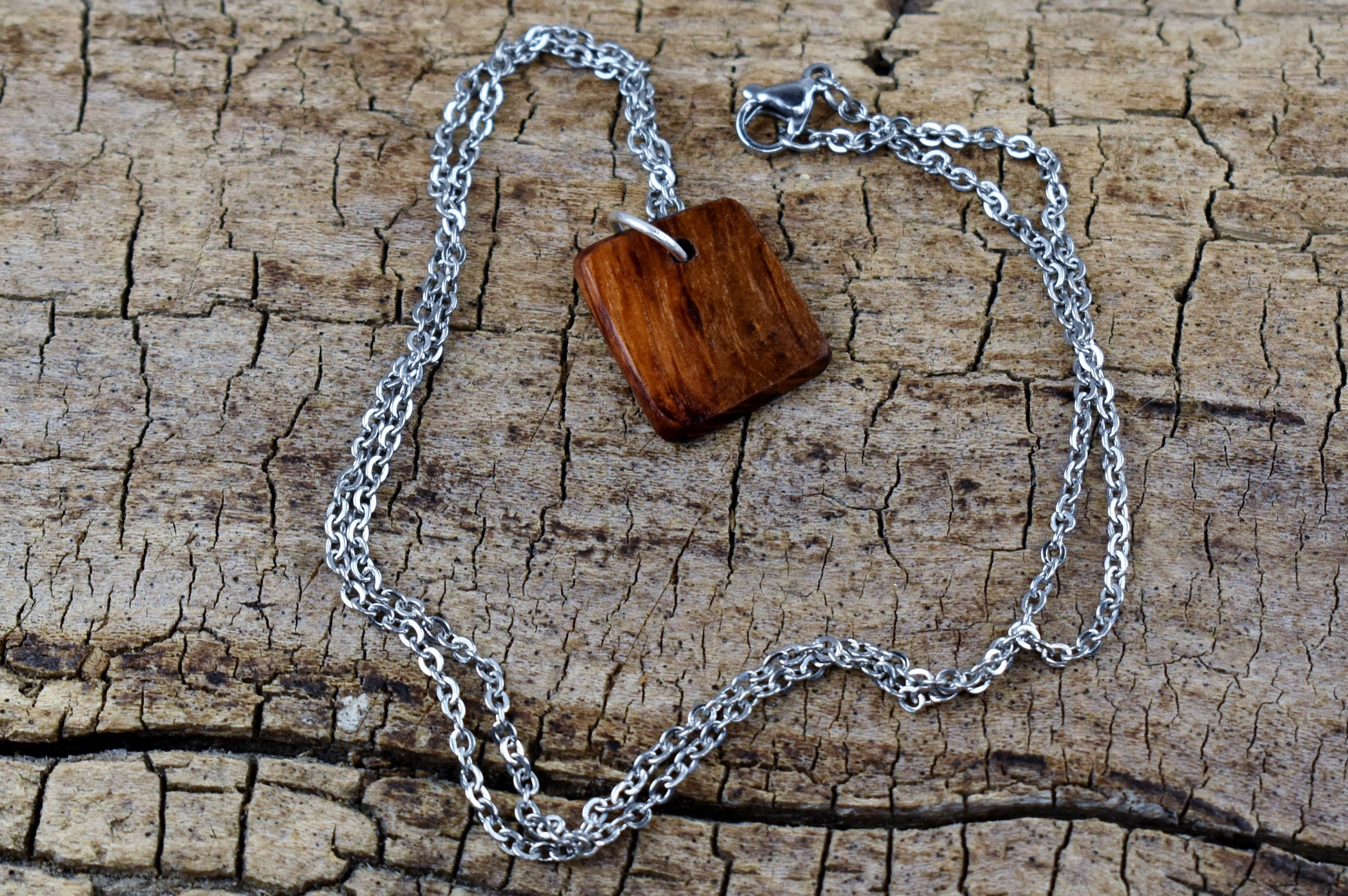 Sheoak Burl Wood Pendant Necklace: Handmade Australian Wood, 20 inch Chain