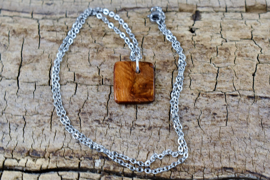 Handmade Sheoak Burl Wood Pendant Necklace - 20 inch Chain