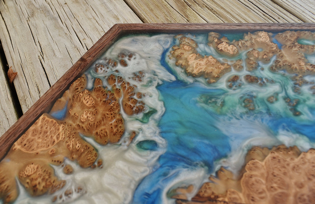 Blue Resin Charcuterie Board: Australian Mallee Burl Serving Tray