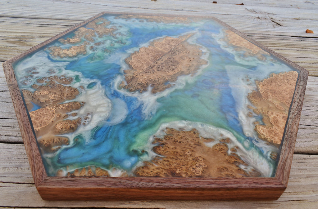 Blue Resin Charcuterie Board: Australian Mallee Burl Serving Tray