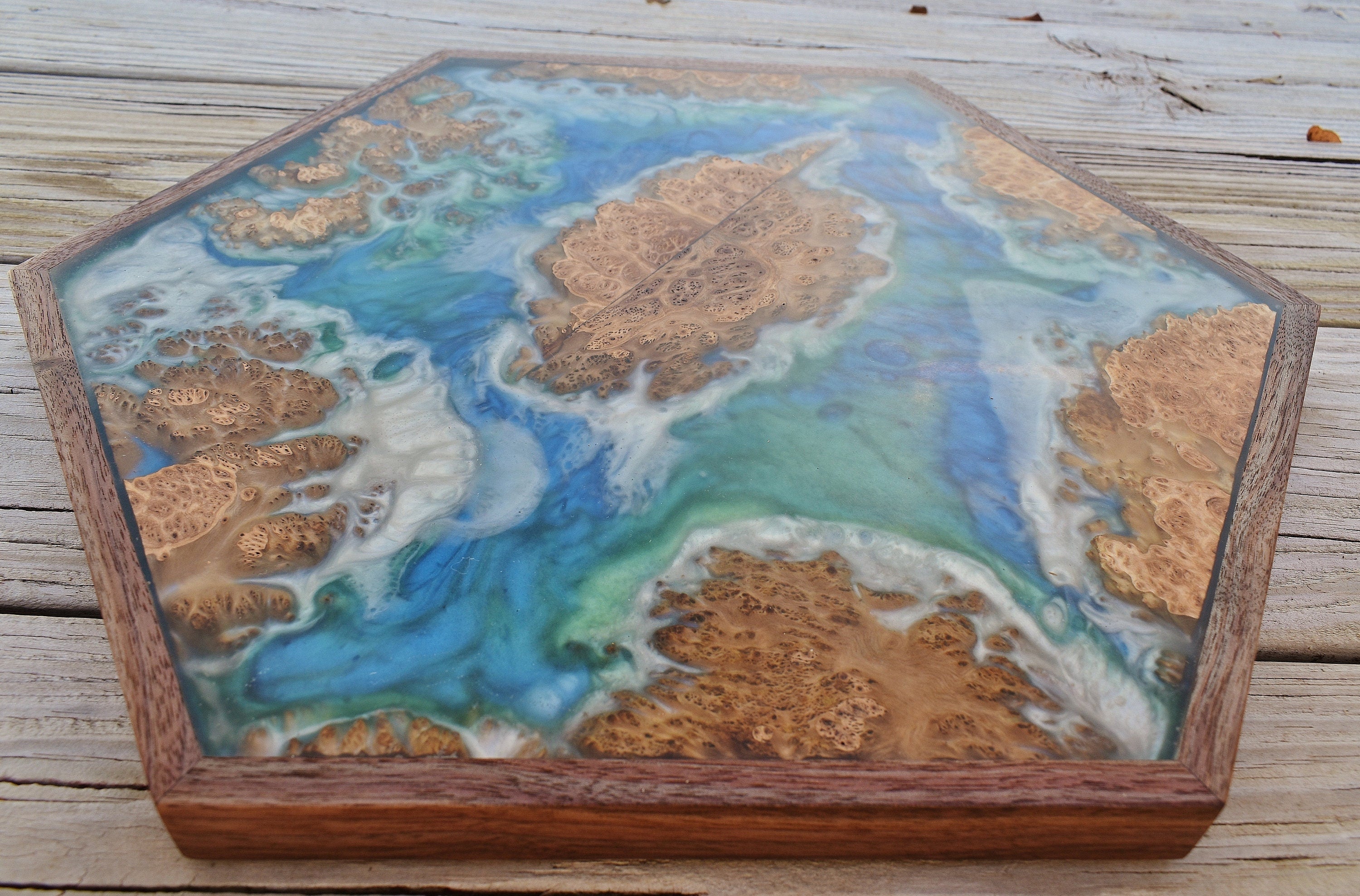 Blue Resin Charcuterie Board: Australian Mallee Burl Serving Tray