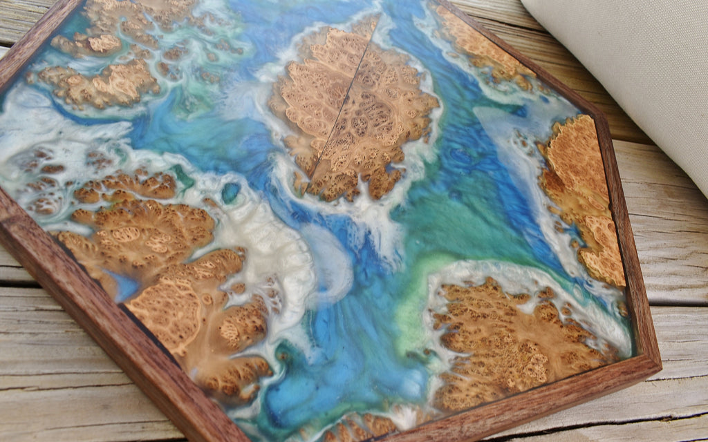Blue Resin Charcuterie Board: Australian Mallee Burl Serving Tray