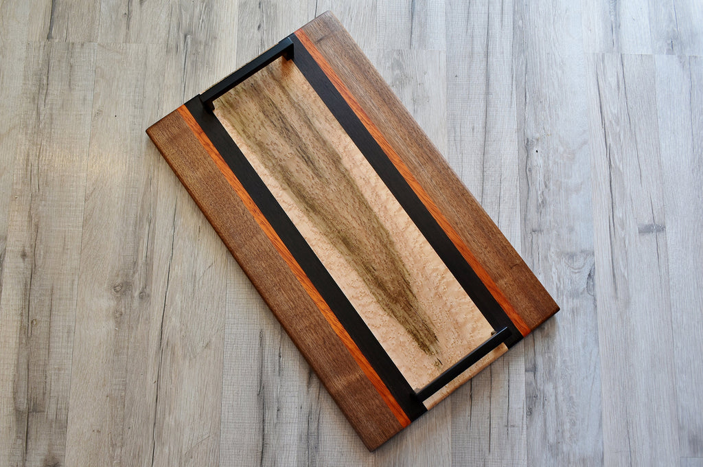 Handcrafted Multi-Wood Charcuterie Board: Walnut, Padauk, Wenge, Birdseye Maple