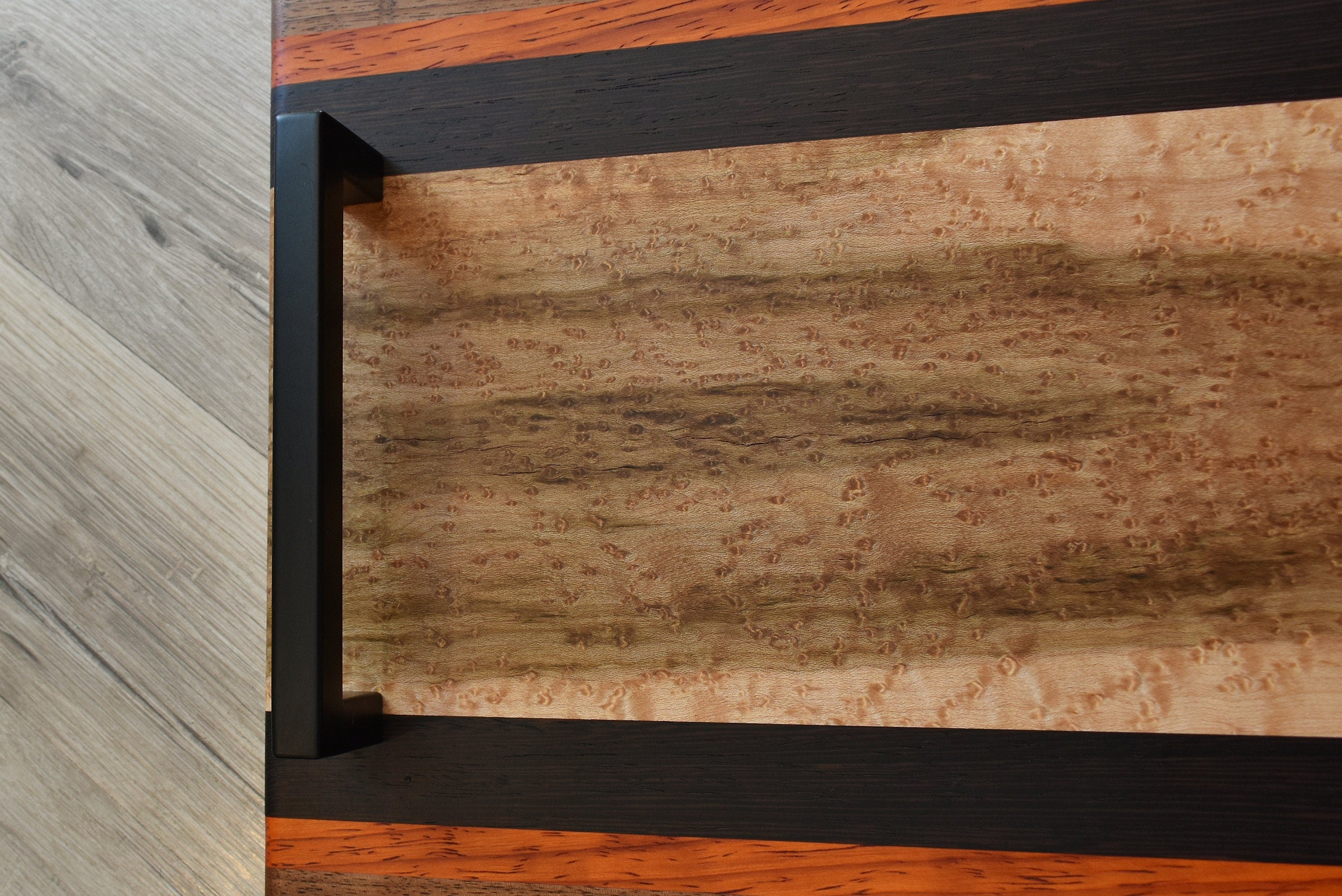 Handcrafted Multi-Wood Charcuterie Board: Walnut, Padauk, Wenge, Birdseye Maple