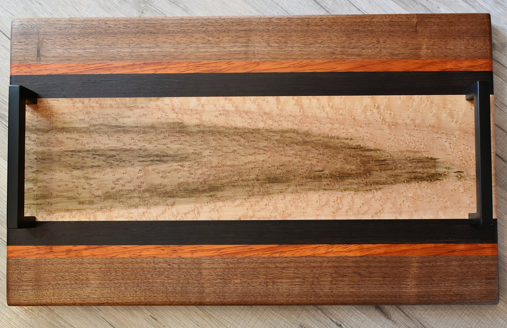 Handcrafted Multi-Wood Charcuterie Board: Walnut, Padauk, Wenge, Birdseye Maple