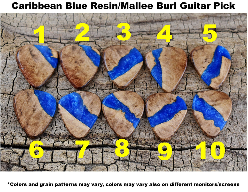 Handmade Mallee Burl and Resin Guitar Pick