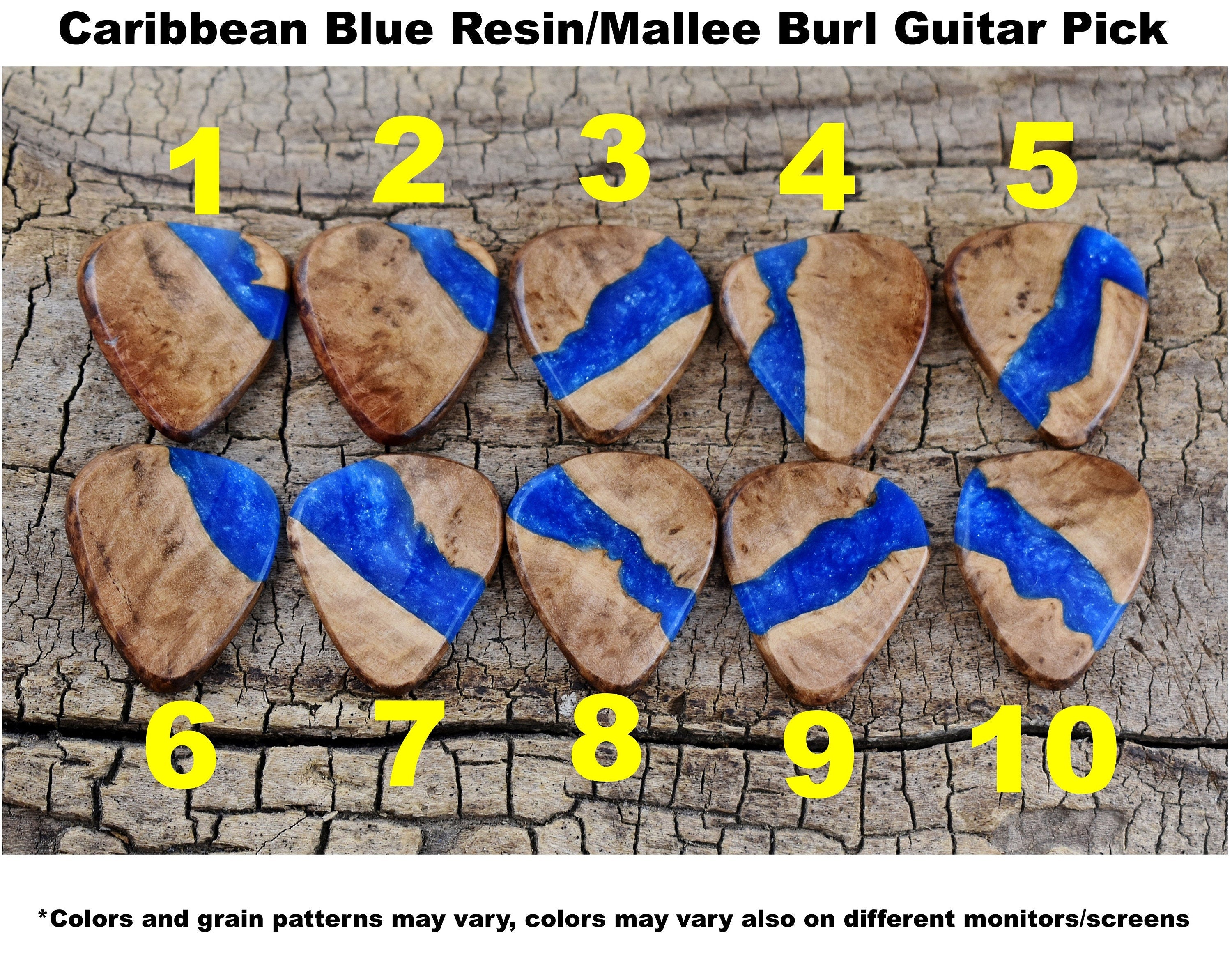 Handmade Mallee Burl and Resin Guitar Pick