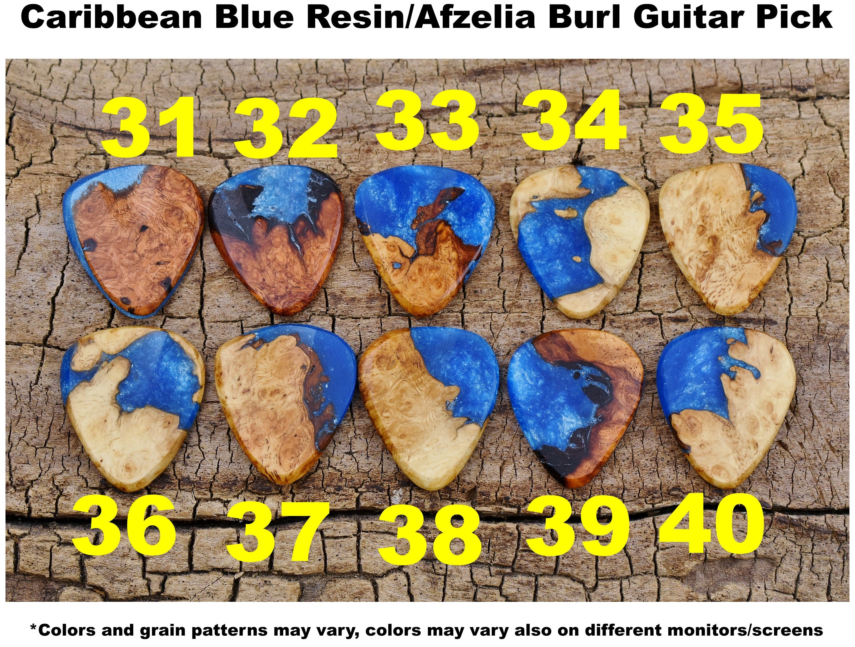 Afzelia Burl Resin Guitar Pick - Handmade Wood Pick