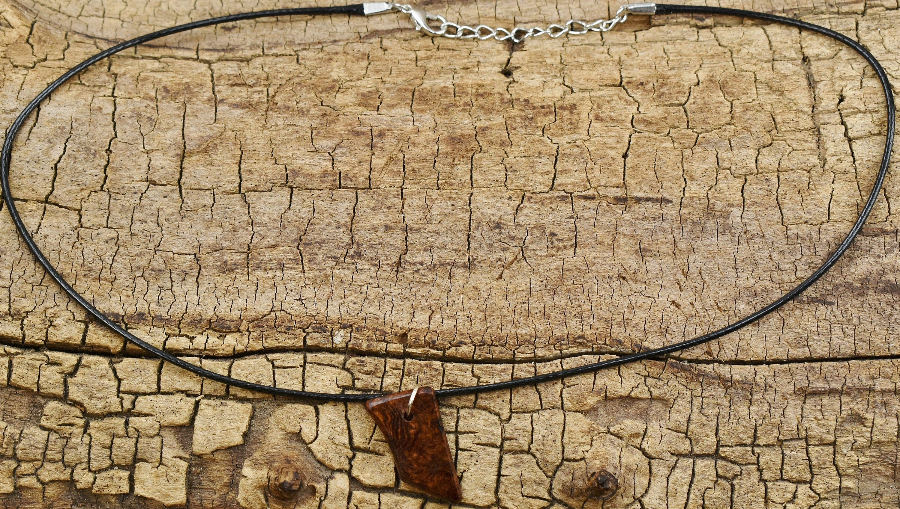 Honduran Rosewood Burl Wood Pendant Necklace: Handmade Adjustable Necklace