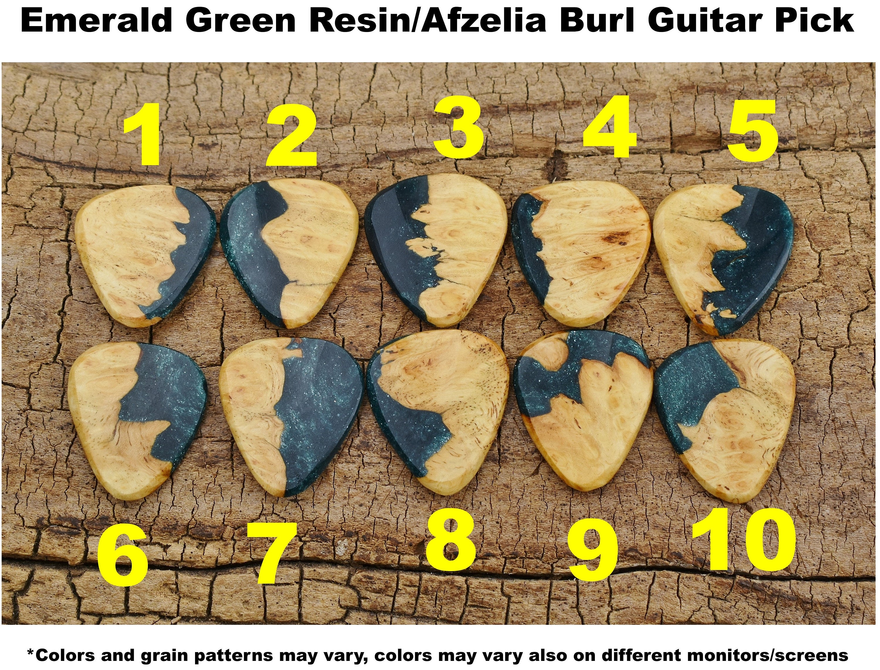 Afzelia Burl Resin Guitar Pick - Handmade Wood Pick