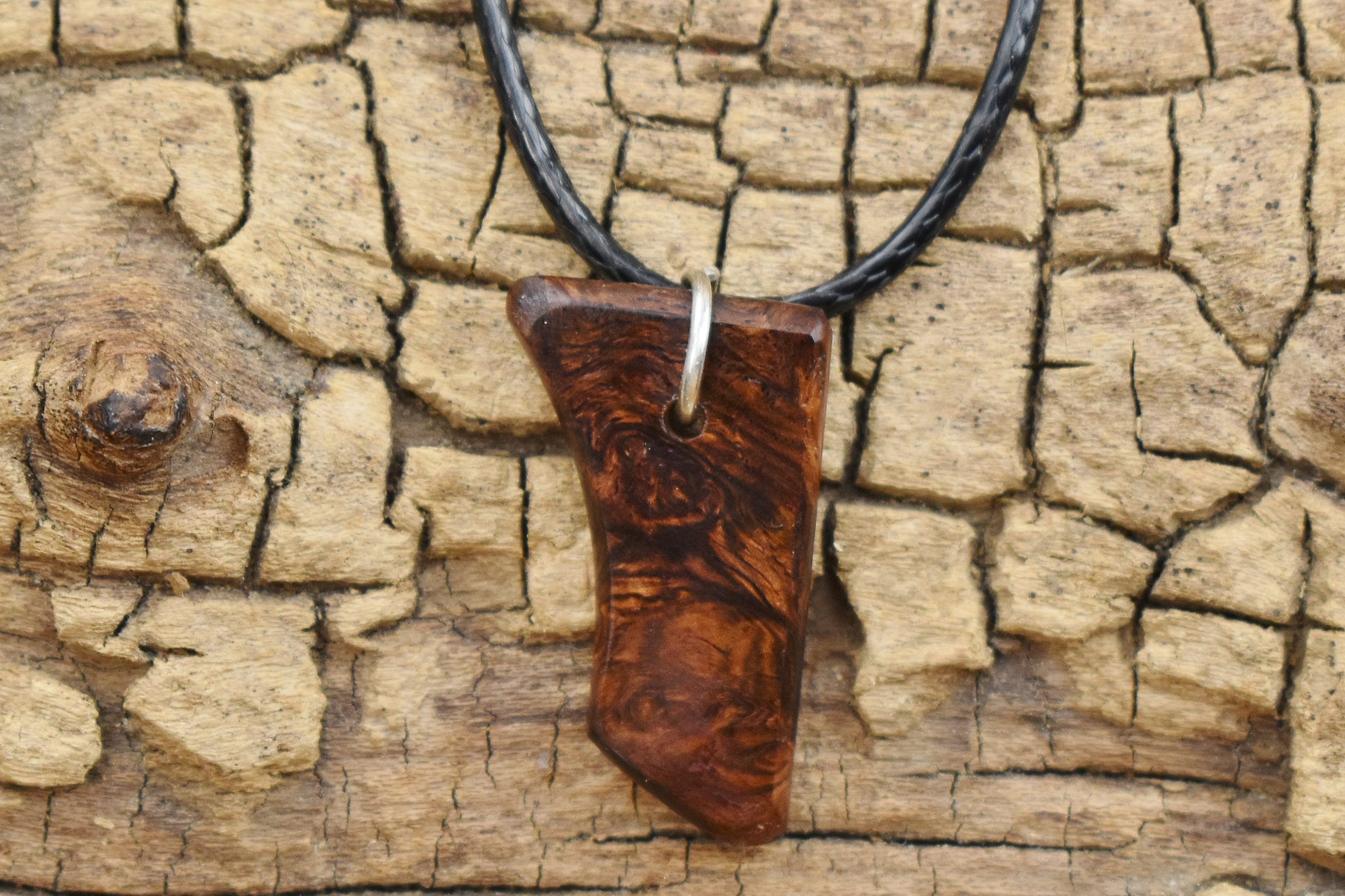 Handmade Honduran Rosewood Burl Wood Pendant Necklace (18-20inch Adjustable)