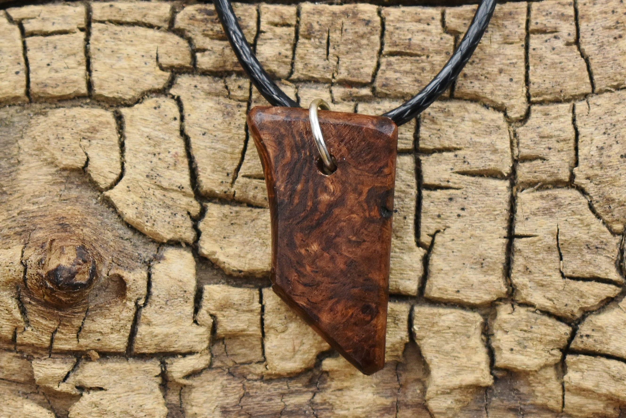 Honduran Rosewood Burl Wood Pendant Necklace: Handmade Adjustable Necklace