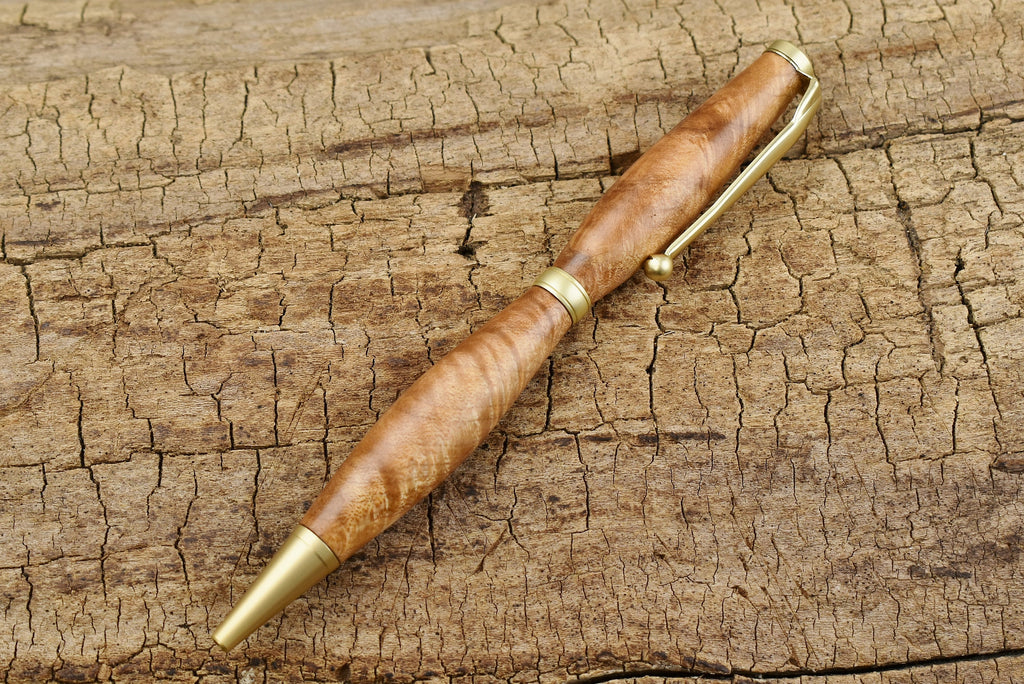 Curly Maple Wood Pen with Gold Finish