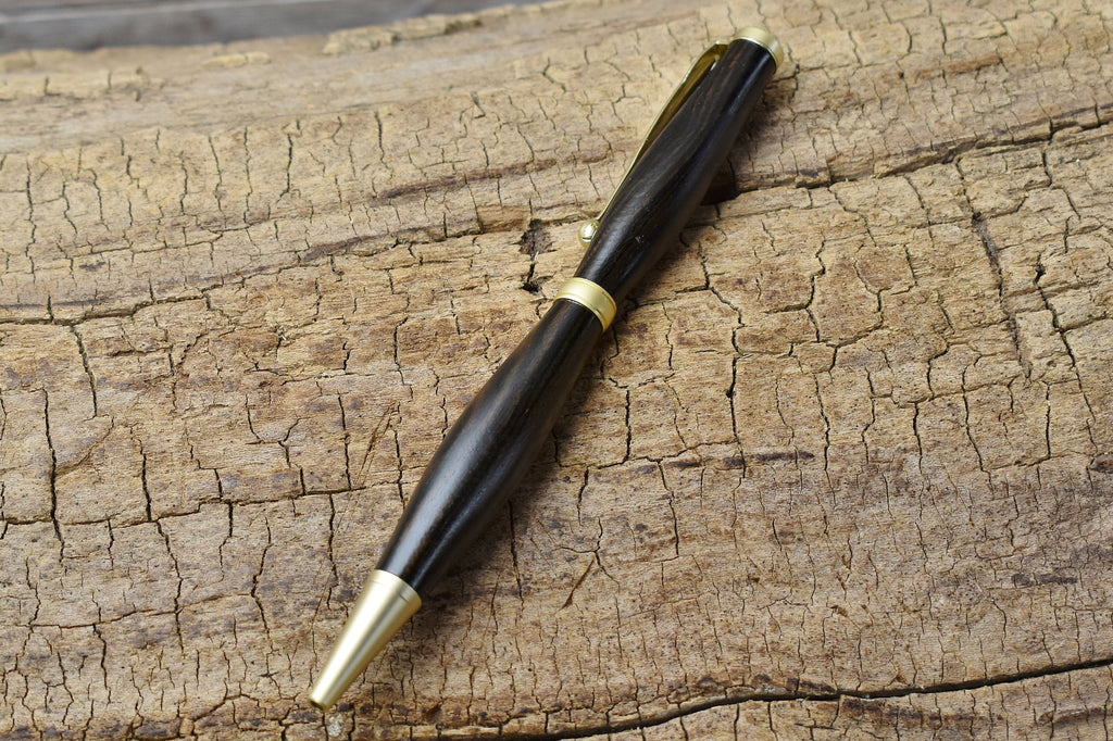 Ziricote Wood Pen with Gold Finish: Slimline Twist Pen