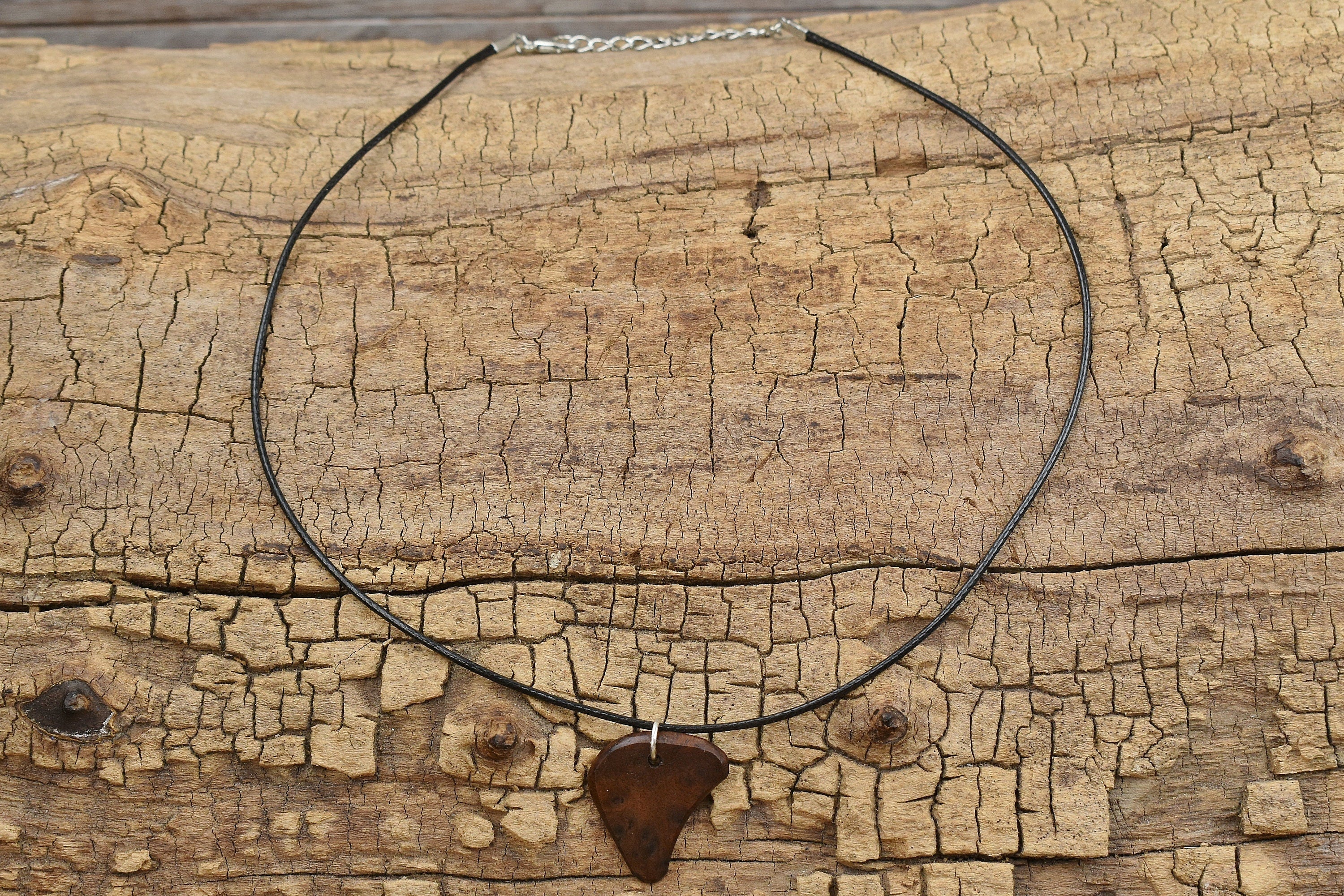 Handmade Walnut Burl Wood Pendant Necklace - Adjustable 18-20 inch