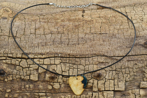 Afzelia Burl Guitar Pick Pendant: Emerald Green Resin Wood Necklace