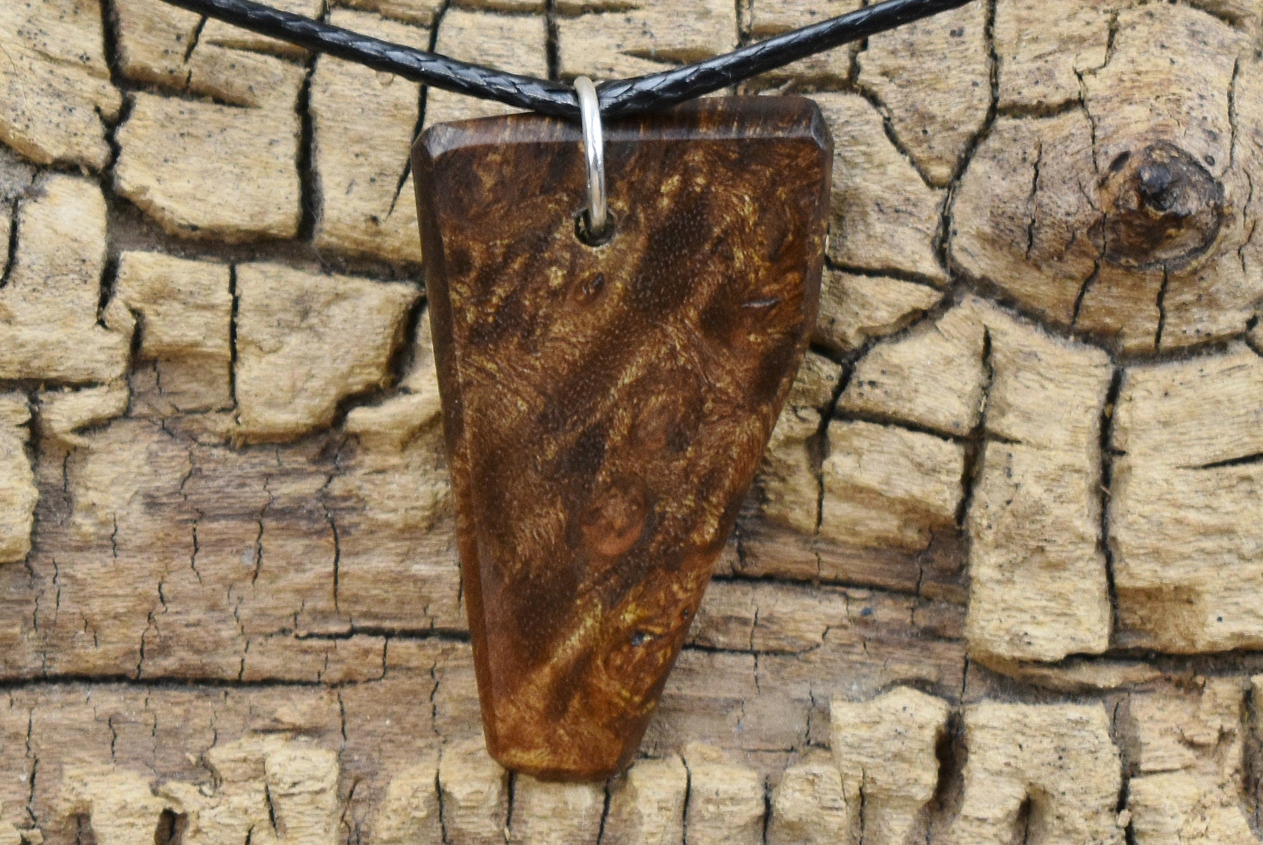 Handmade Caribbean Rosewood Burl Wood Pendant Necklace: Adjustable 18-20 inch