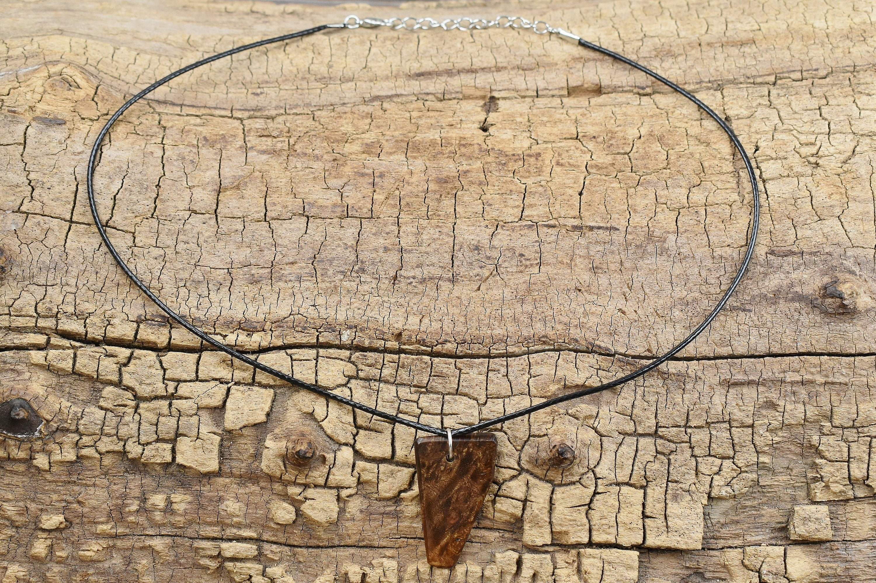 Handmade Caribbean Rosewood Burl Wood Pendant Necklace: Adjustable 18-20 inch
