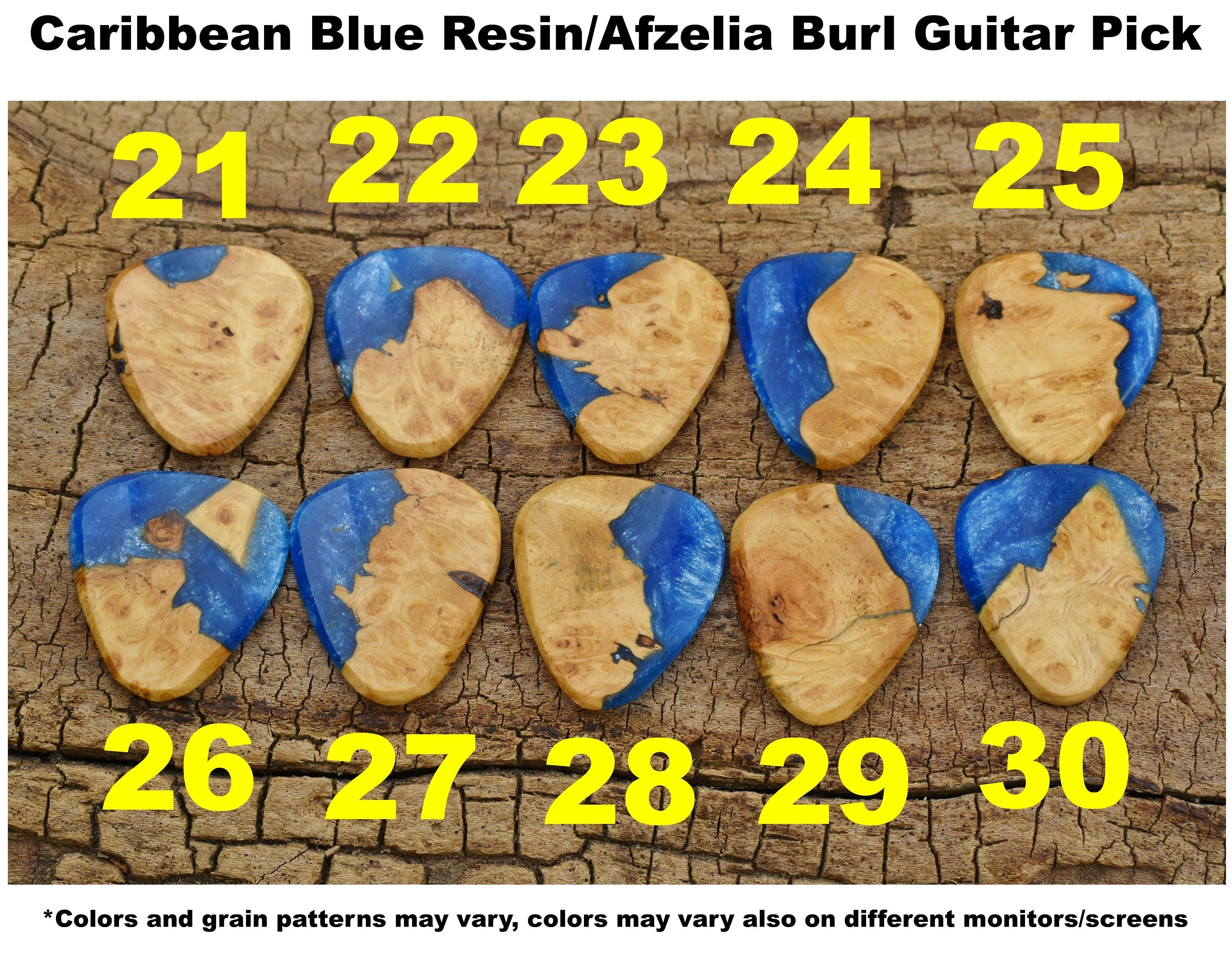 Afzelia Burl Resin Guitar Pick - Handmade Wood Pick