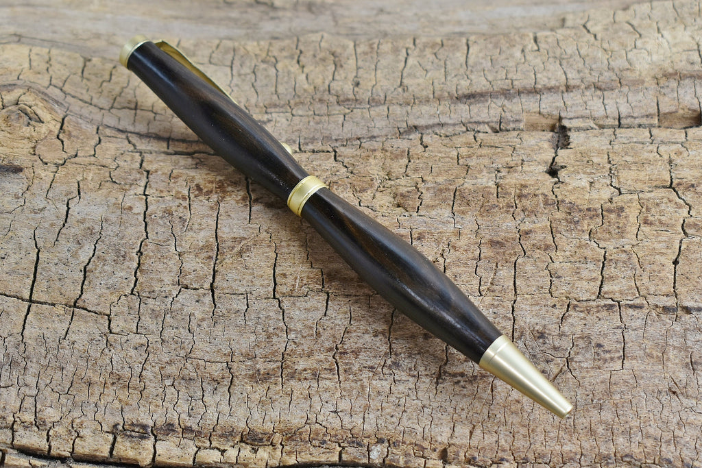 Ziricote Wood Pen with Gold Finish: Slimline Twist Pen