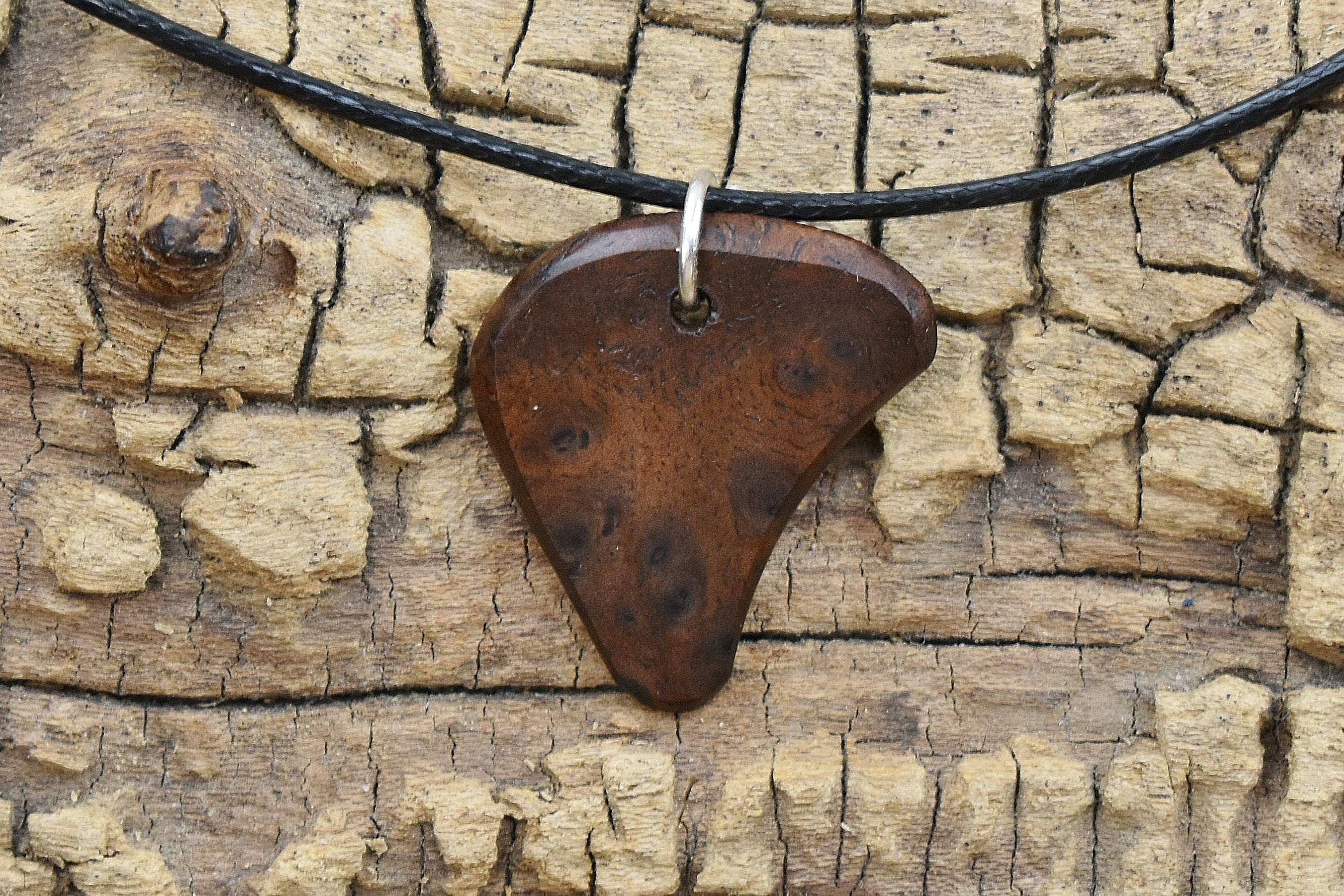 Handmade Walnut Burl Wood Pendant Necklace - Adjustable 18-20 inch