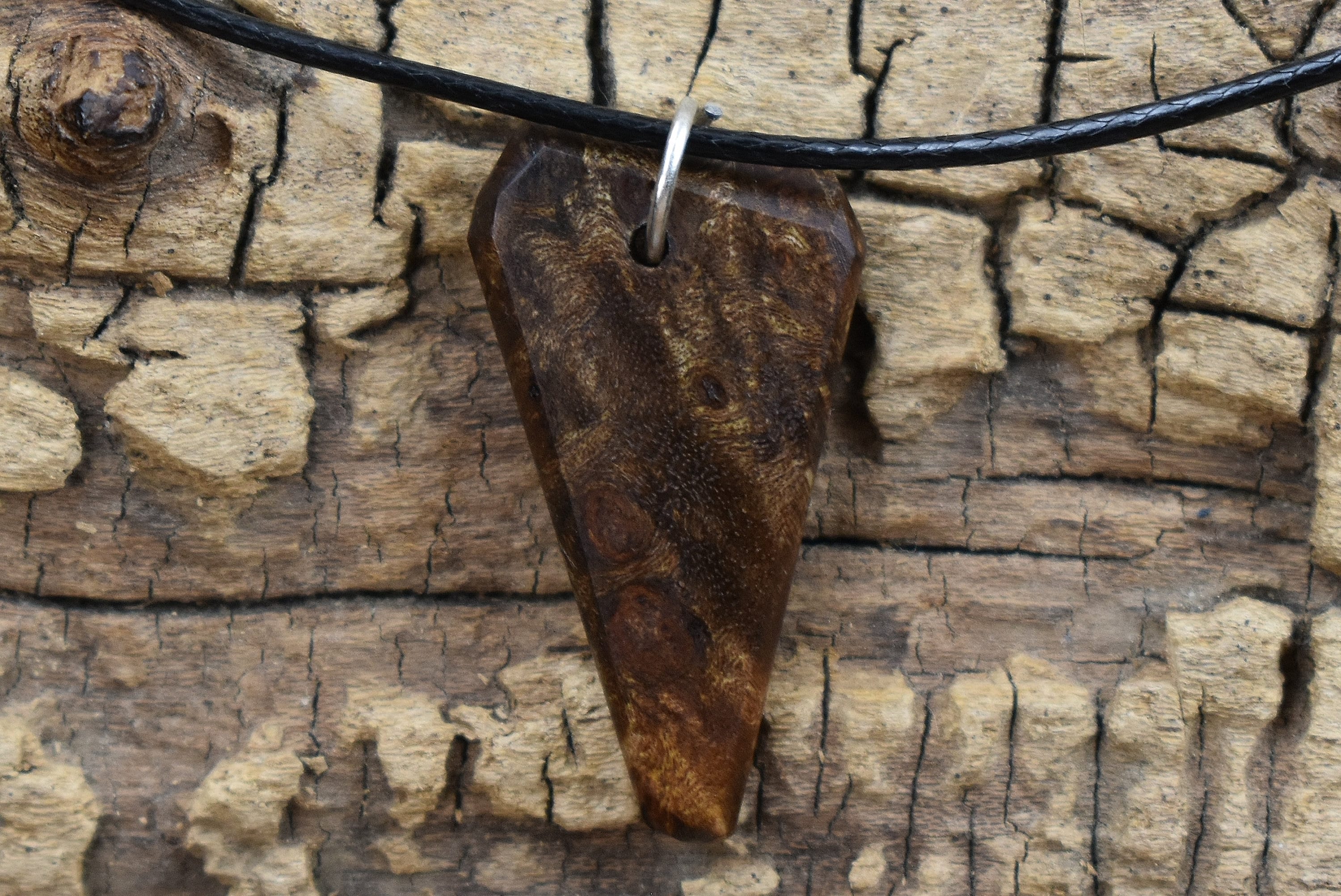 Caribbean Rosewood Burl Wood Pendant Necklace: Handmade Adjustable Necklace